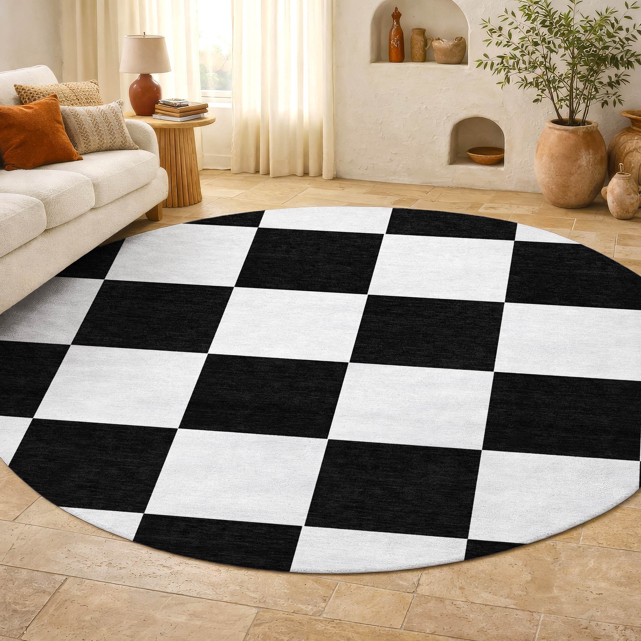 Budapest Machine Washable Transitional Black Rug 8' x 8' #shape_Round