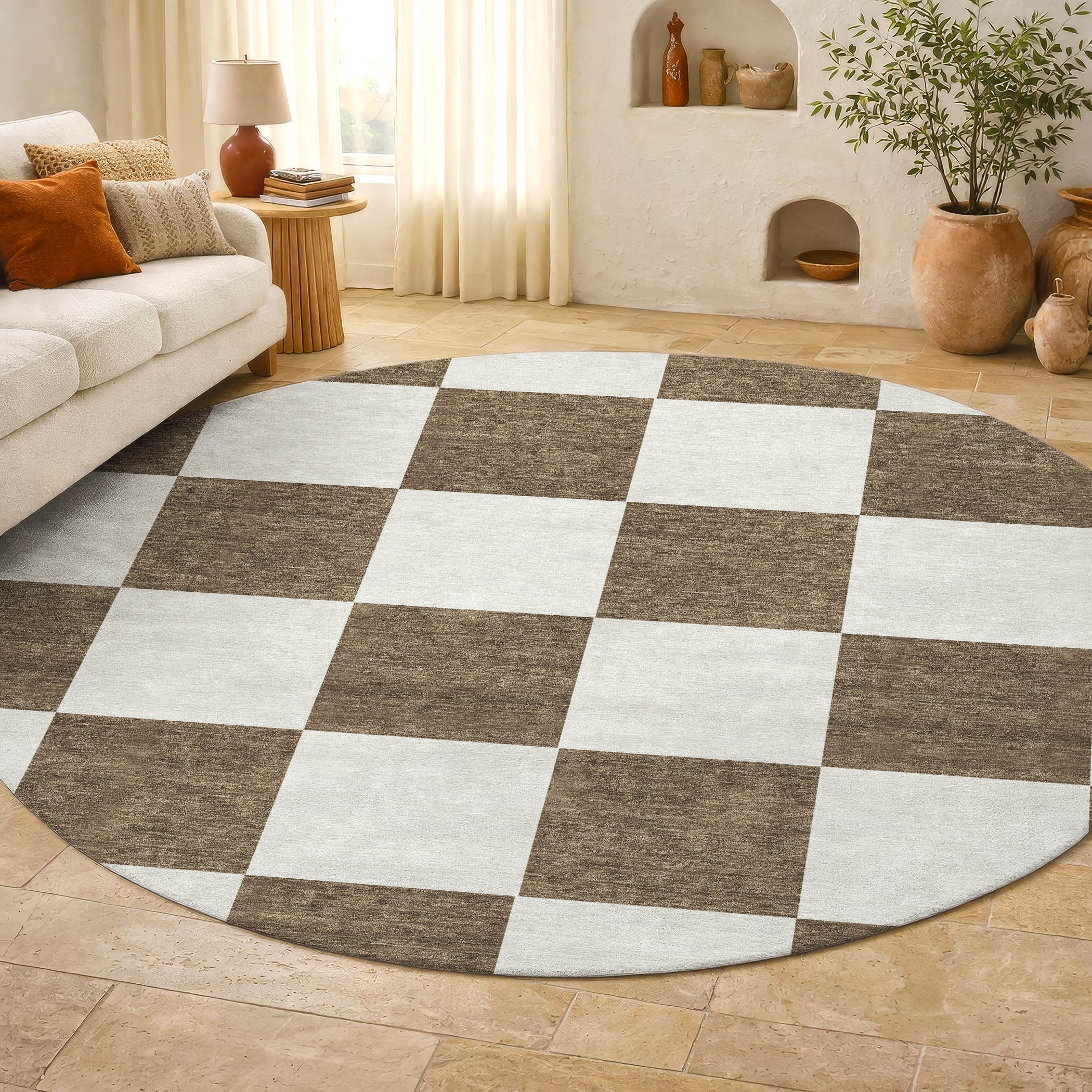 Budapest Machine Washable Transitional Chocolate Brown Rug 8' x 8' #shape_Round