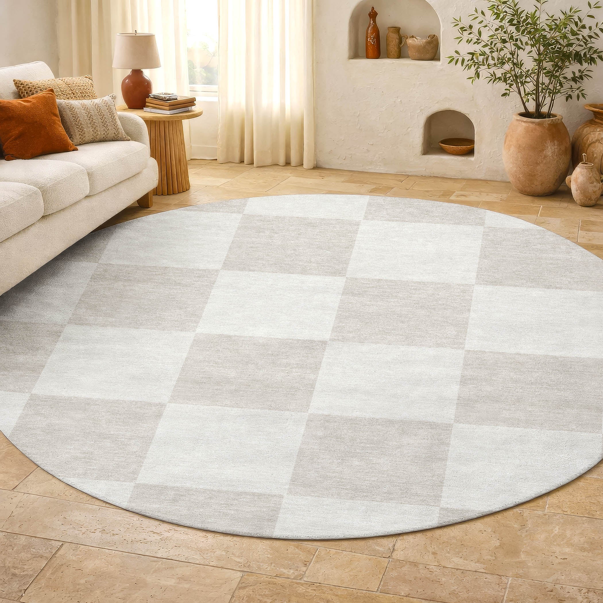 Budapest Machine Washable Transitional Ivory Rug 8' x 8' #shape_Round
