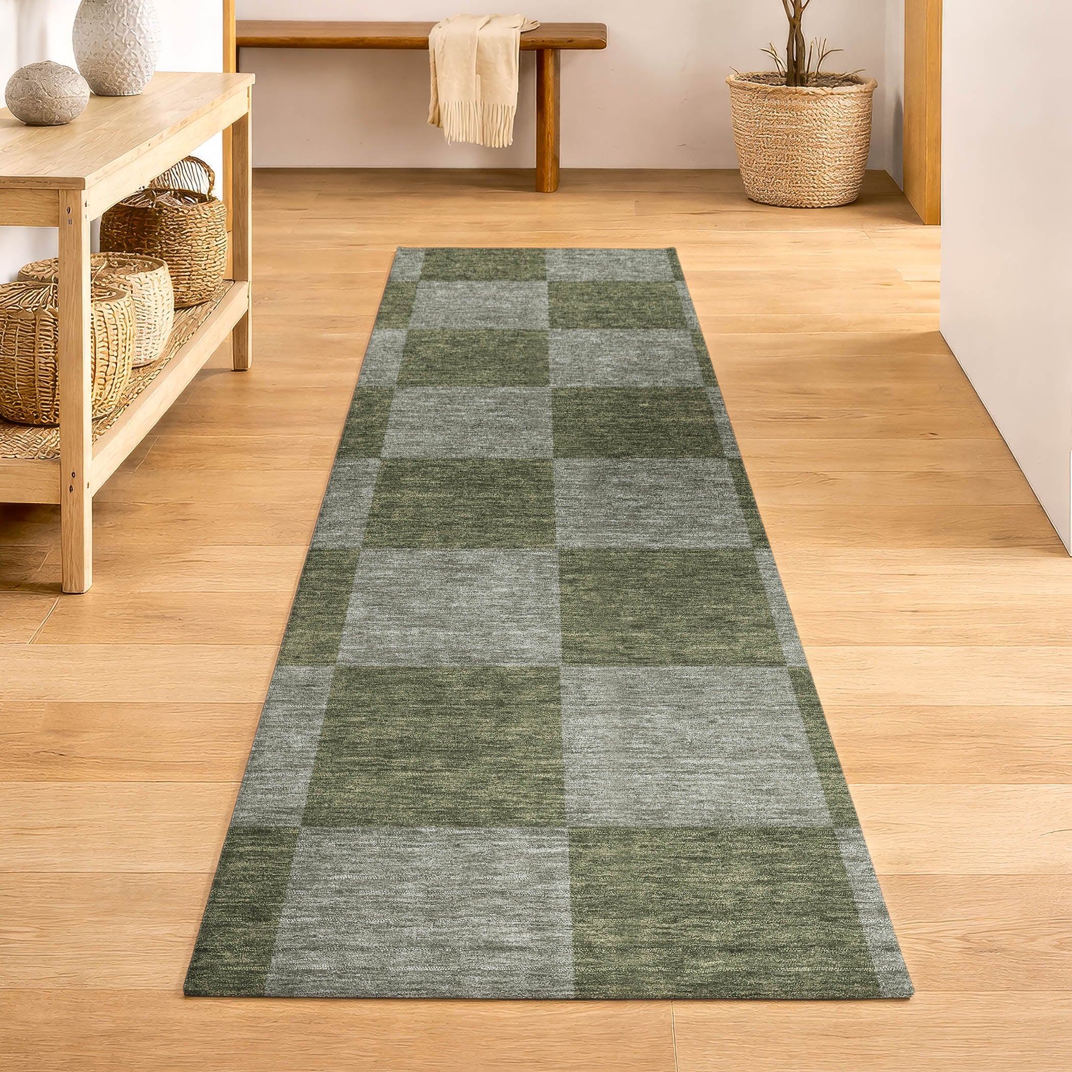 Budapest Machine Washable Transitional Olive Green Rug 2'3" x 7'6" #shape_Runner