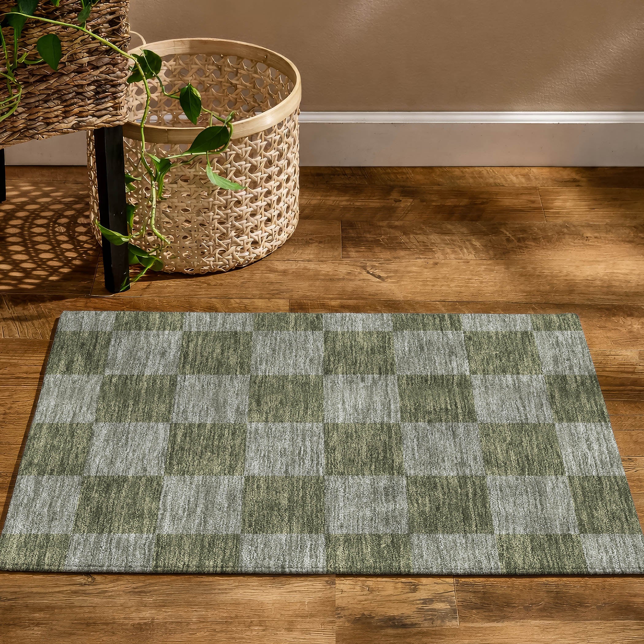 Budapest Machine Washable Transitional Olive Green Rug 1'8" x 2'6" #shape_Rectangle