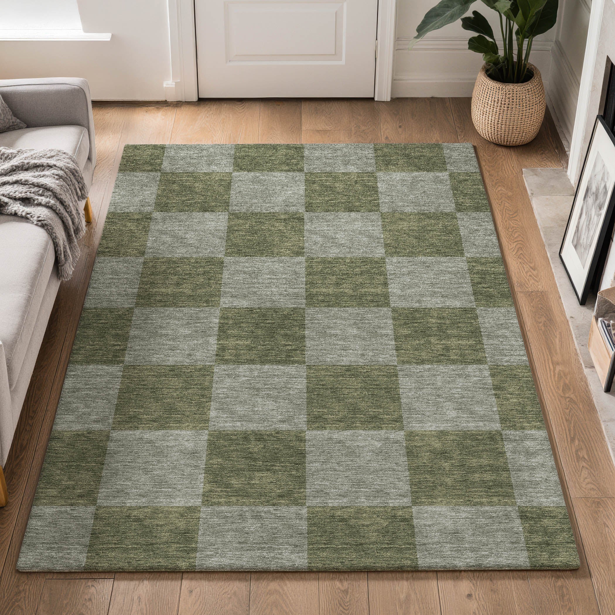 Budapest Machine Washable Transitional Olive Green Rug 3' x 5' #shape_Rectangle