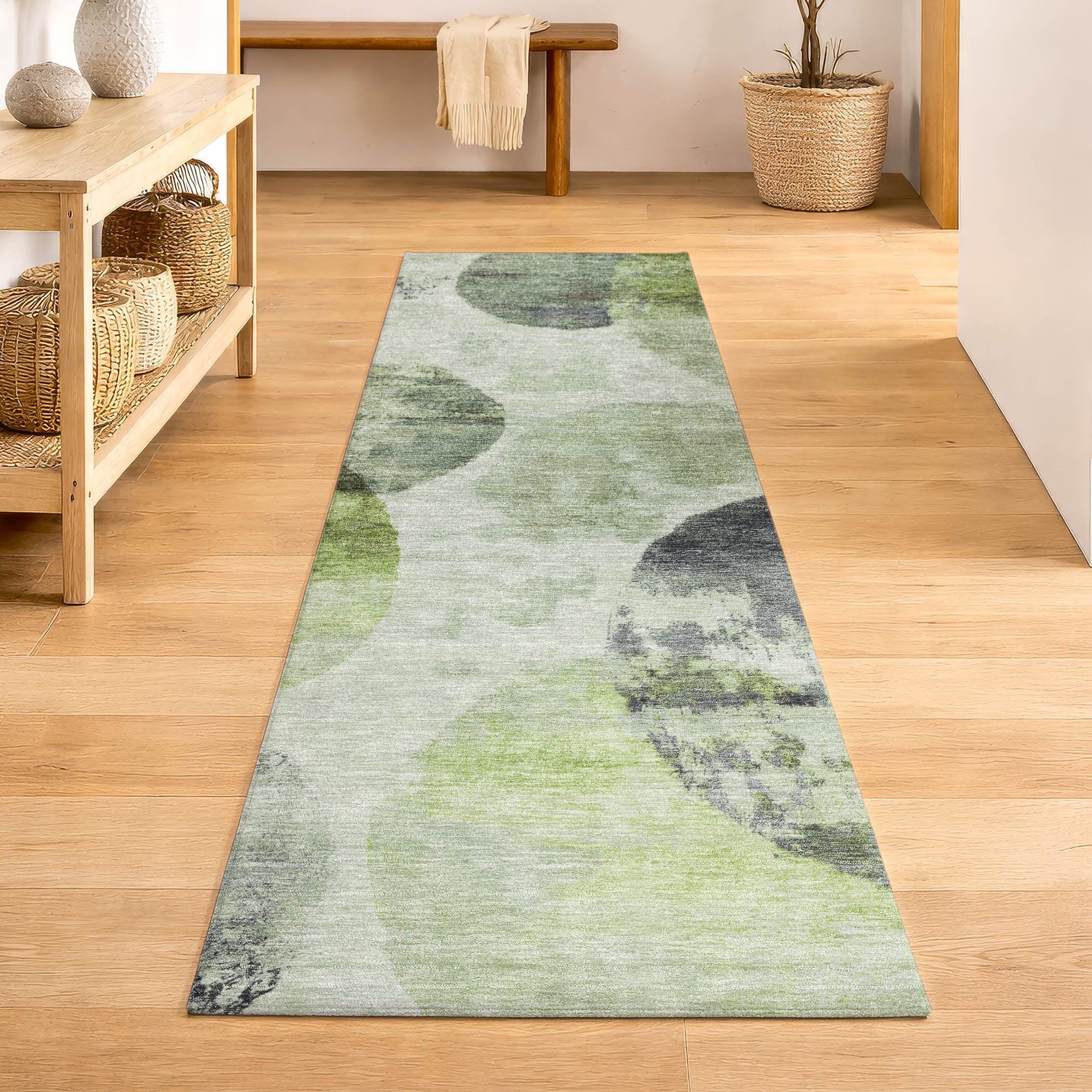Budapest Machine Washable Contemporary Aloe Green Rug 2'3" x 7'6" #shape_Runner
