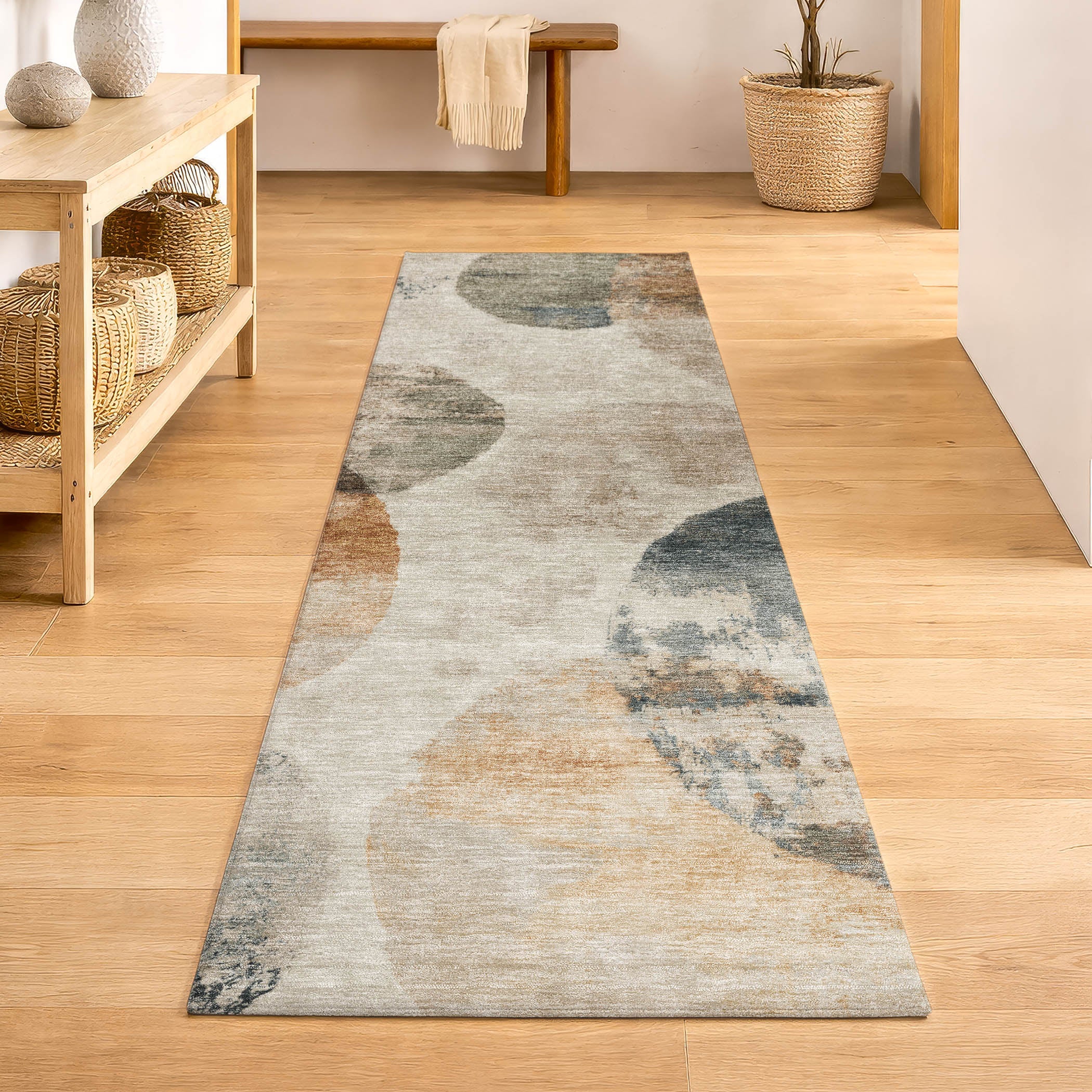 Budapest Machine Washable Contemporary Beige Brown Rug 2'3" x 7'6" #shape_Runner