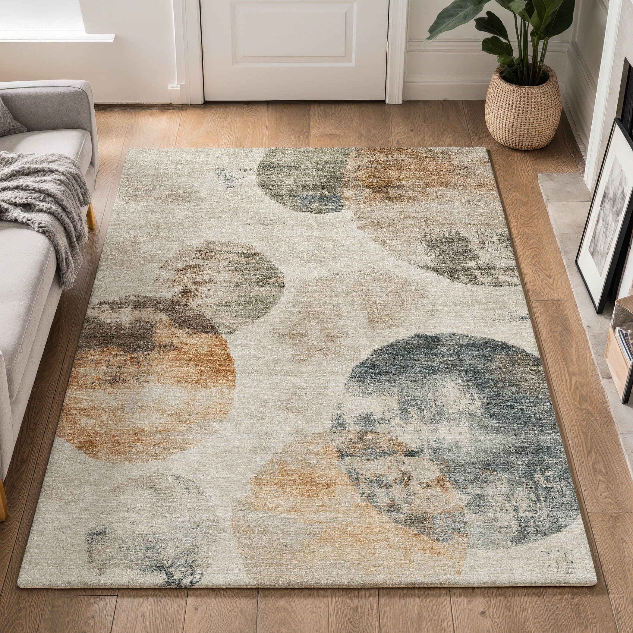 Budapest Machine Washable Contemporary Beige Brown Rug 3' x 5' #shape_Rectangle