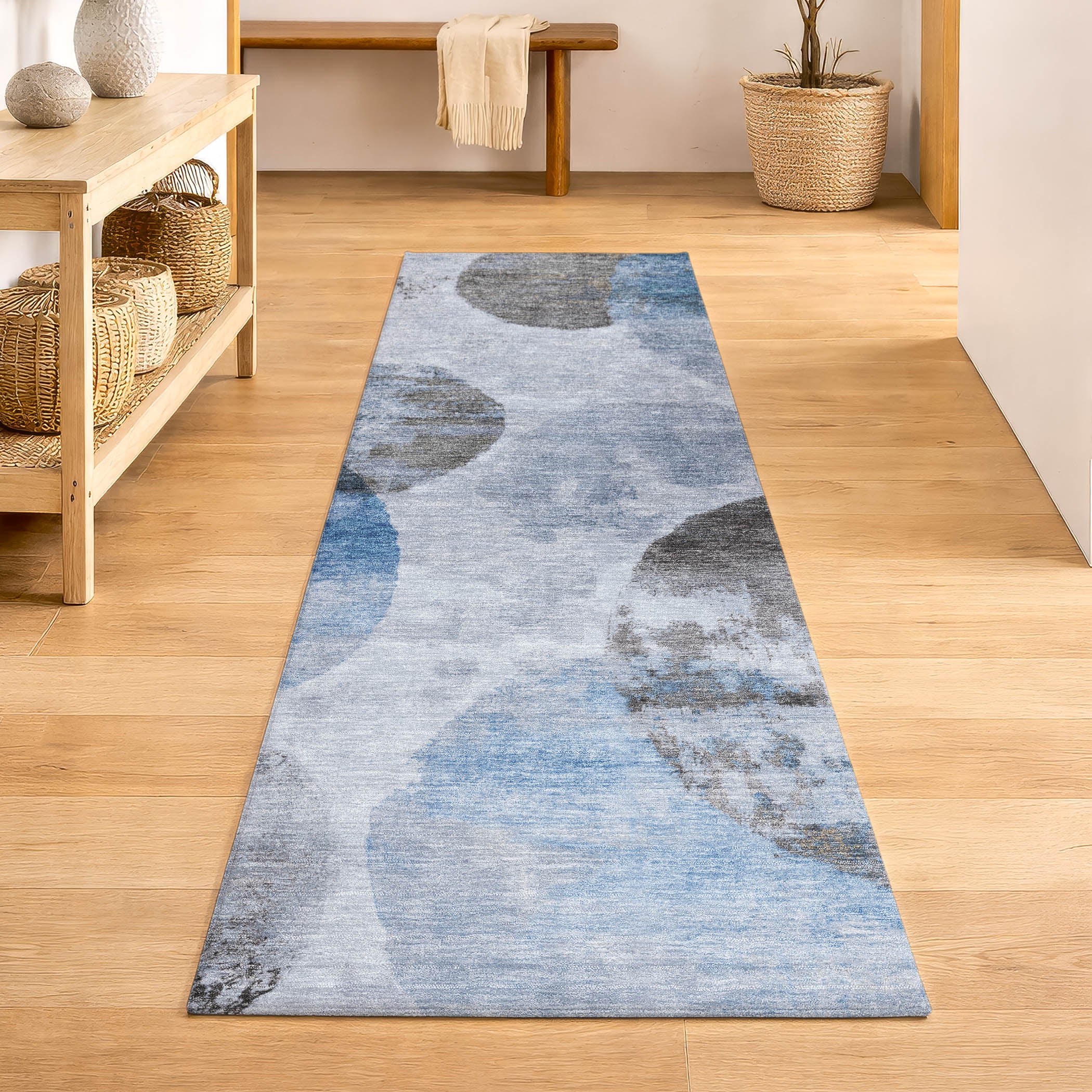 Budapest Machine Washable Contemporary Denim Blue Rug 2'3" x 7'6" #shape_Runner