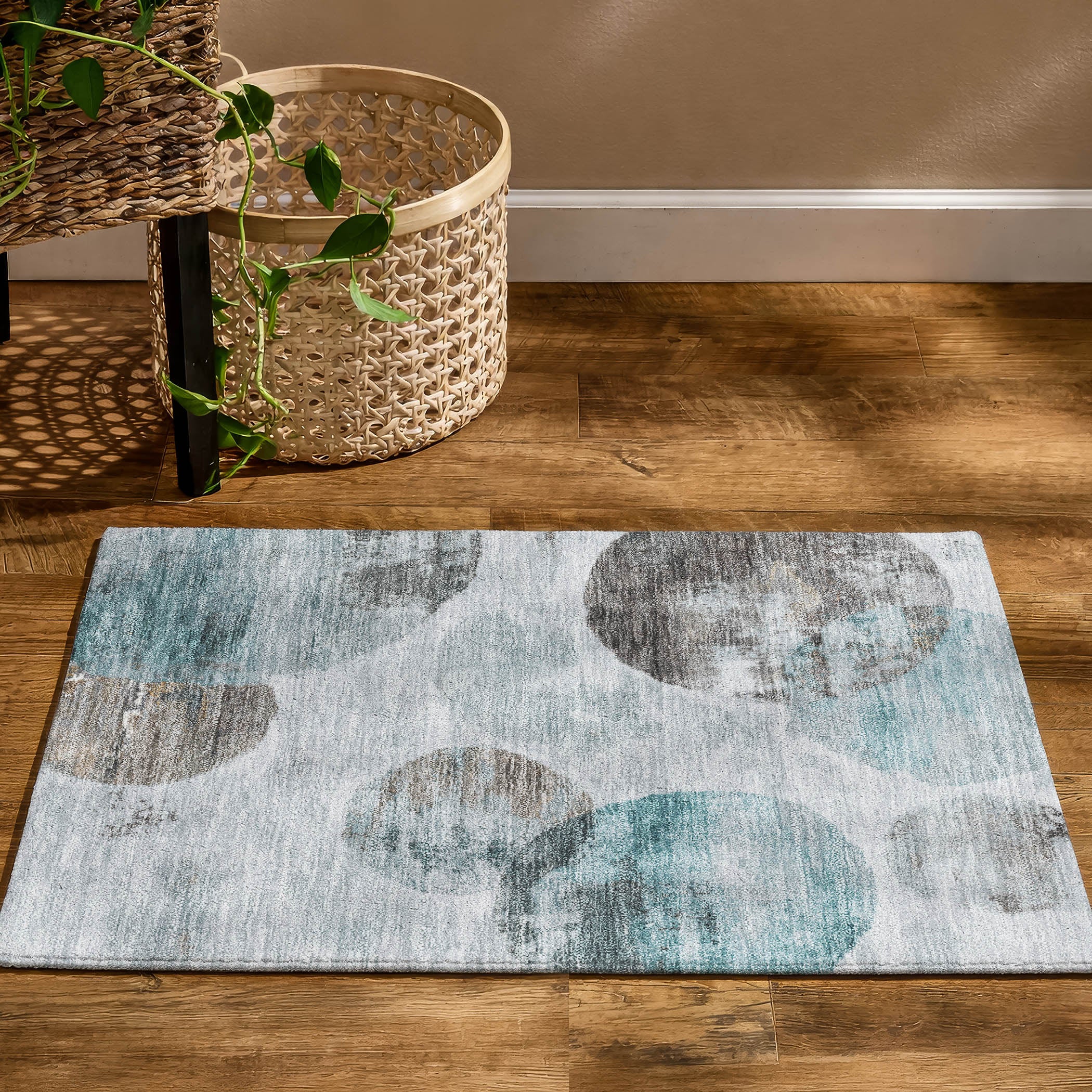 Budapest Machine Washable Contemporary Teal Rug 1'8" x 2'6" #shape_Rectangle