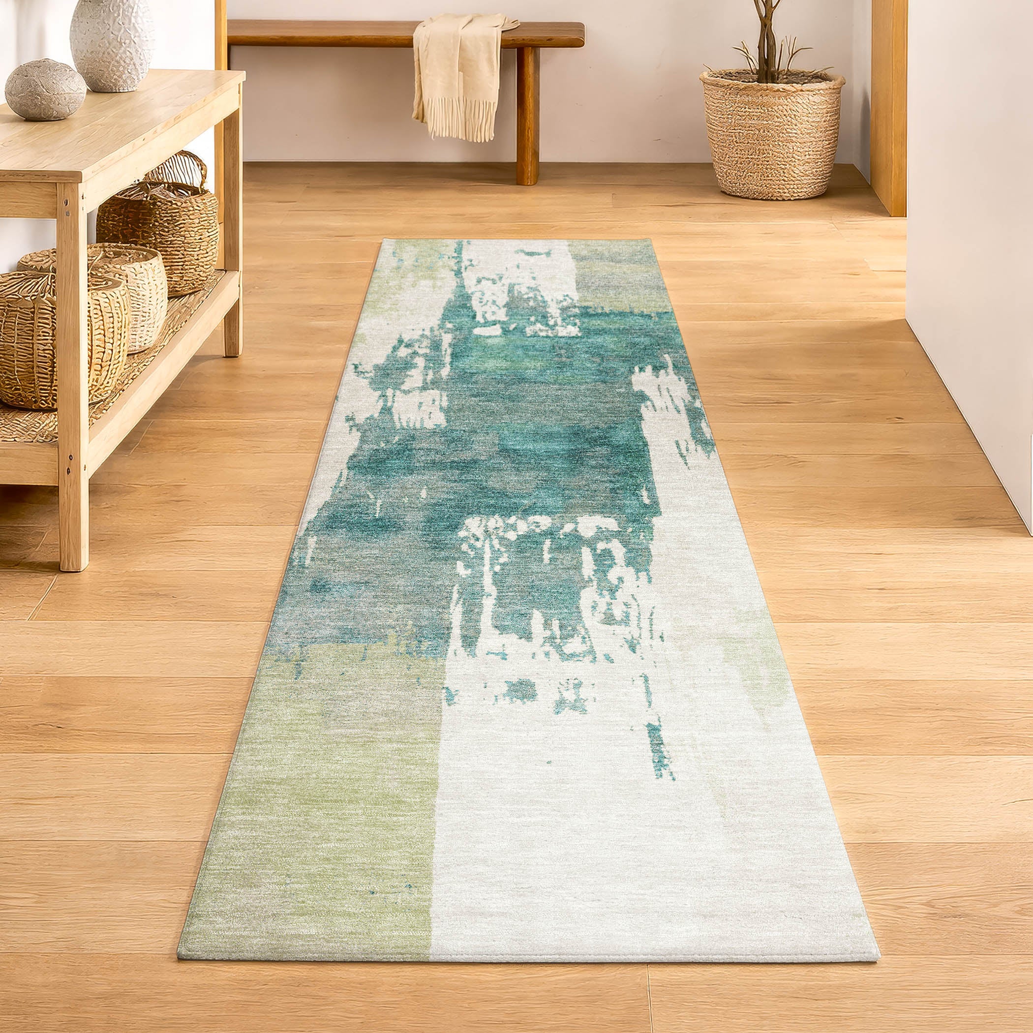Mdina Machine Washable Contemporary Aloe Green Rug 2'3" x 7'6" #shape_Runner