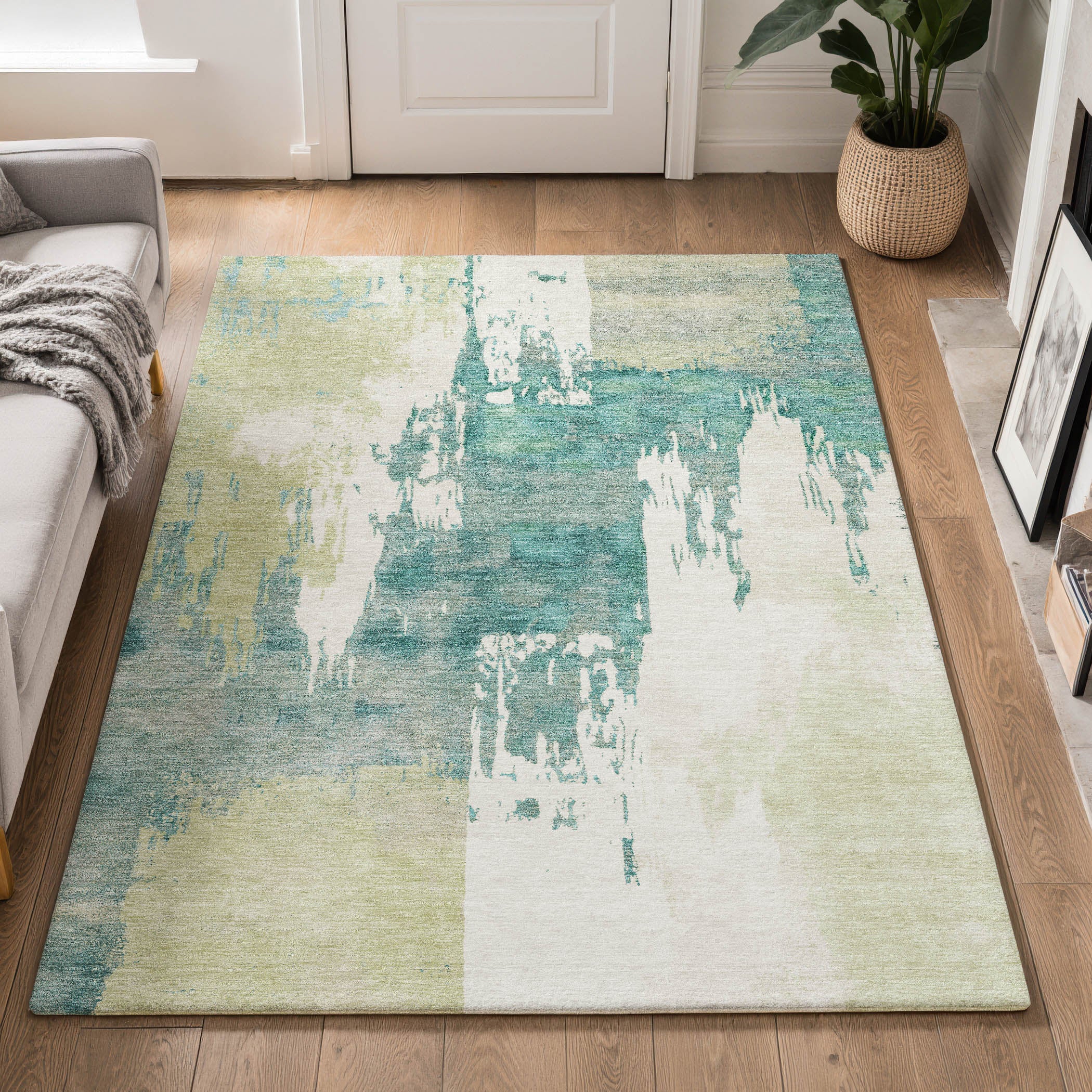 Mdina Machine Washable Contemporary Aloe Green Rug 3' x 5' #shape_Rectangle