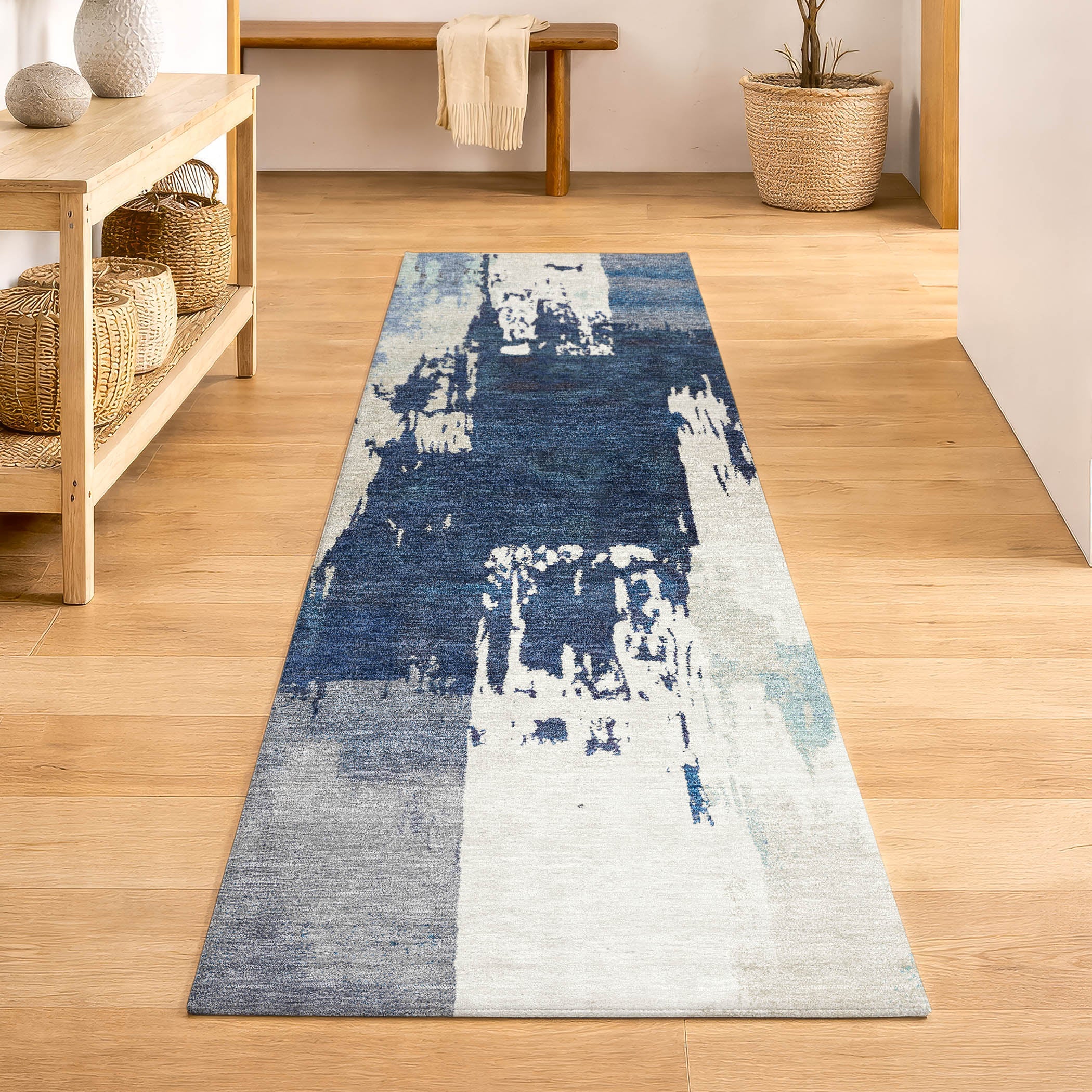 Mdina Machine Washable Contemporary Blue Rug 2'3" x 7'6" #shape_Runner