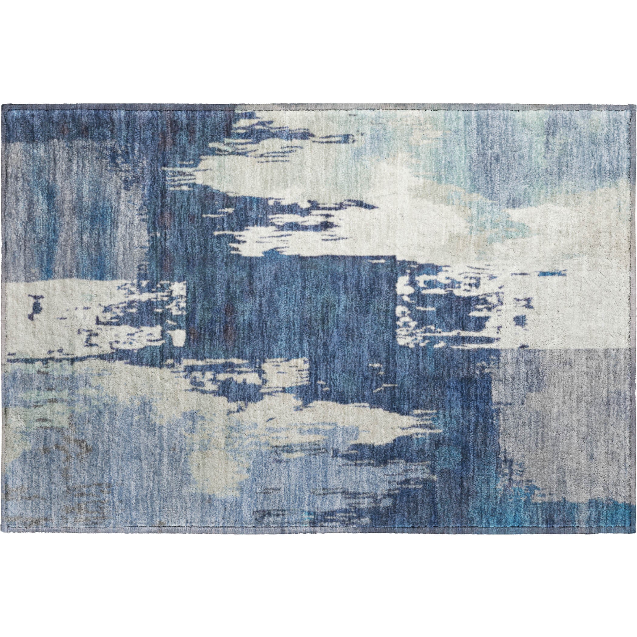 Mdina Machine Washable Contemporary Blue Rug 1'8" x 2'6" #shape_Rectangle
