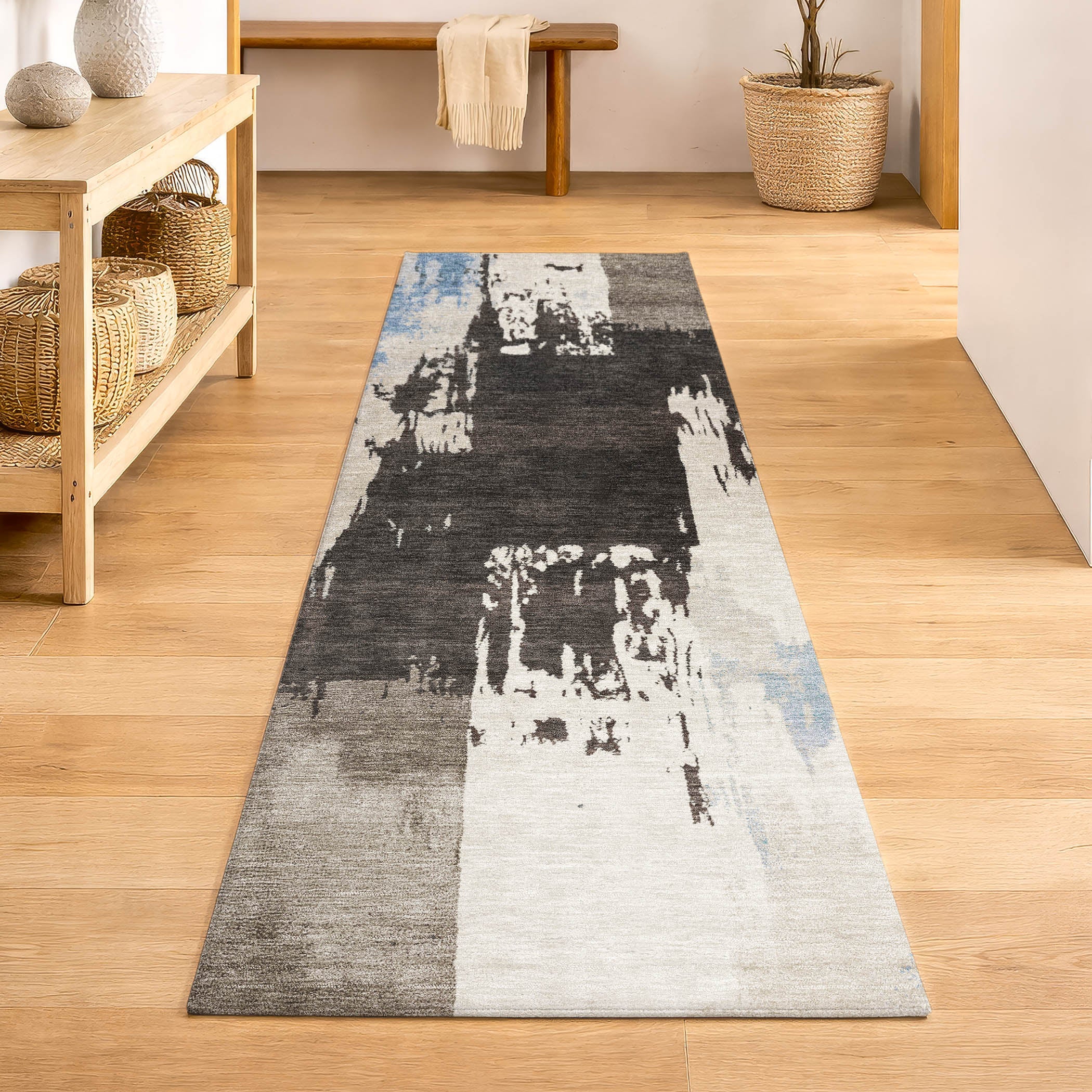 Mdina Machine Washable Contemporary Brown Rug 2'3" x 7'6" #shape_Runner