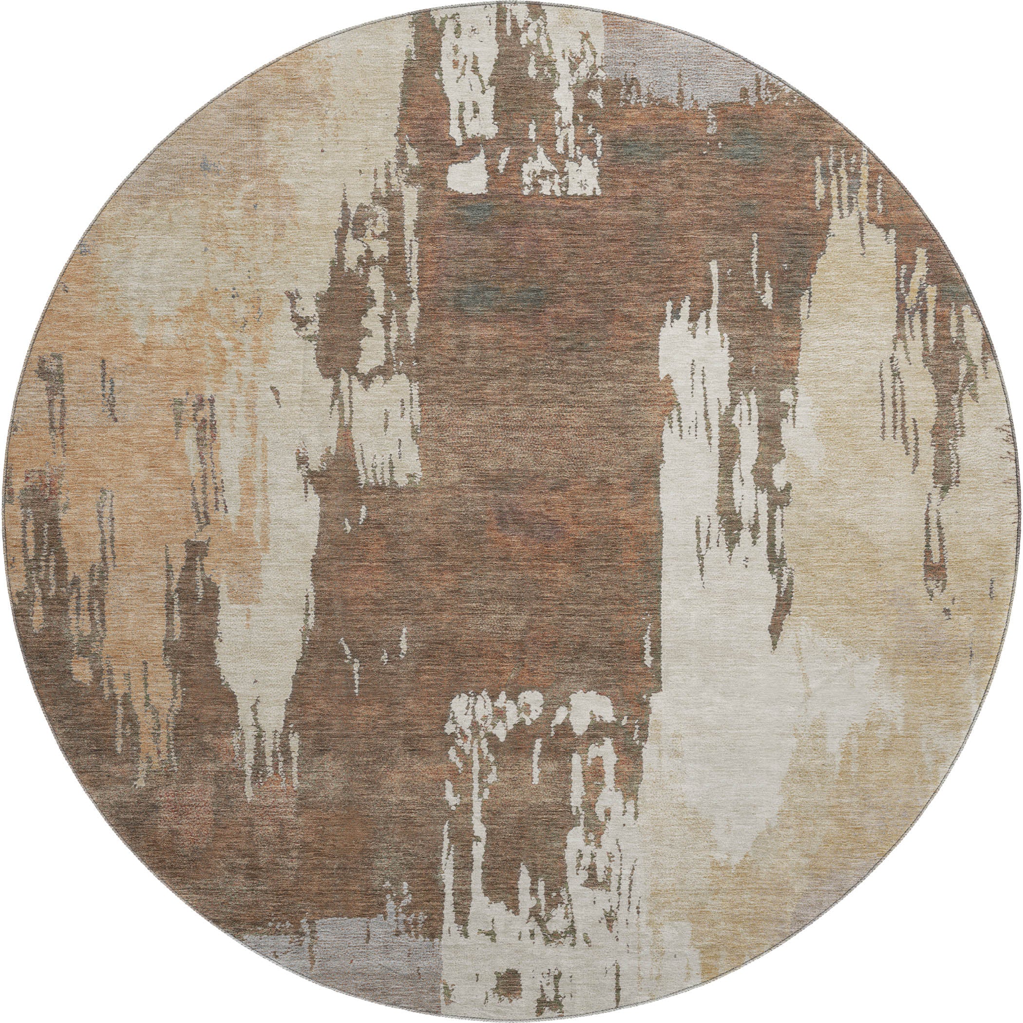 Mdina Machine Washable Contemporary Cayenne Orange Rug 8' x 8' #shape_Round