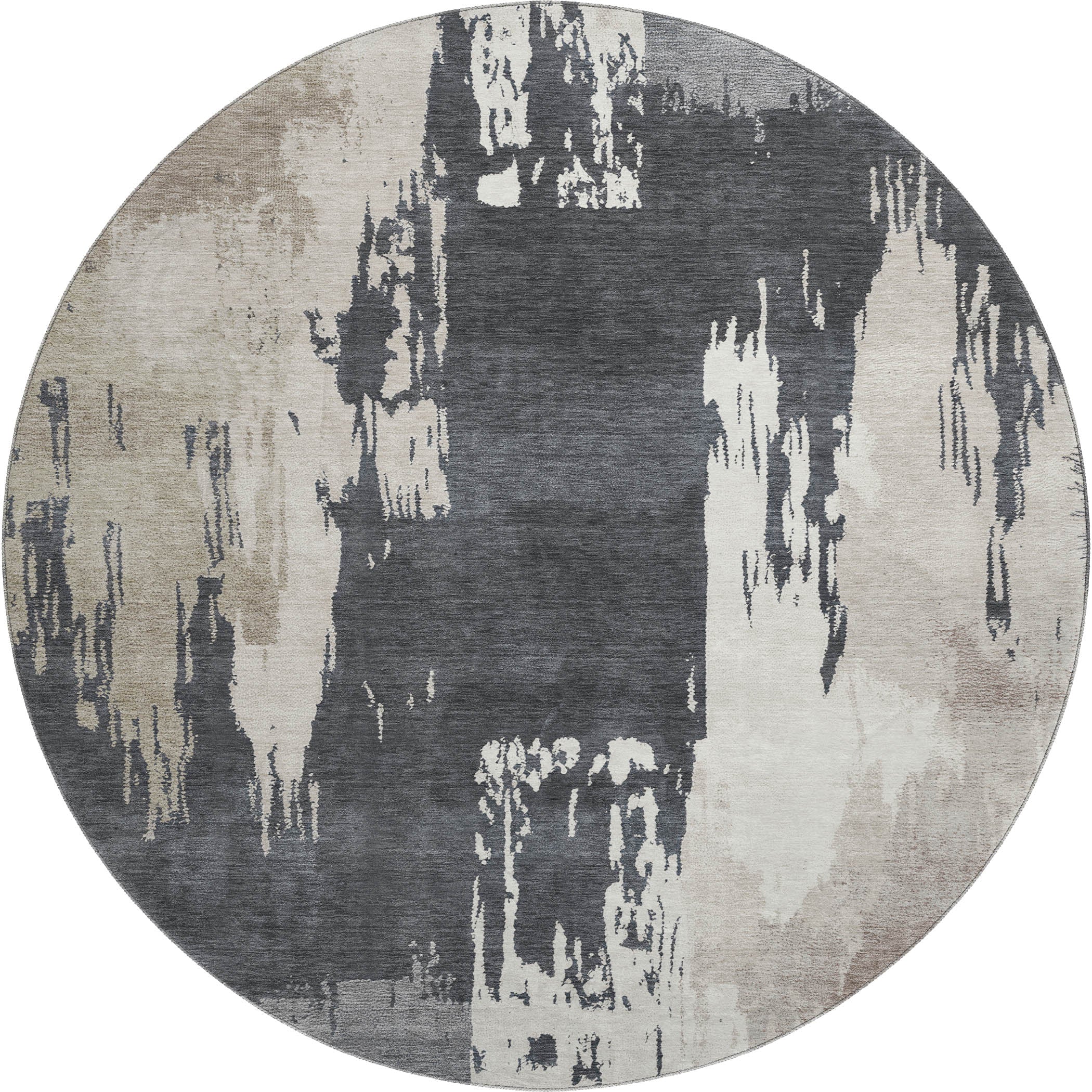 Mdina Machine Washable Contemporary Charcoal Gray Rug 8' x 8' #shape_Round