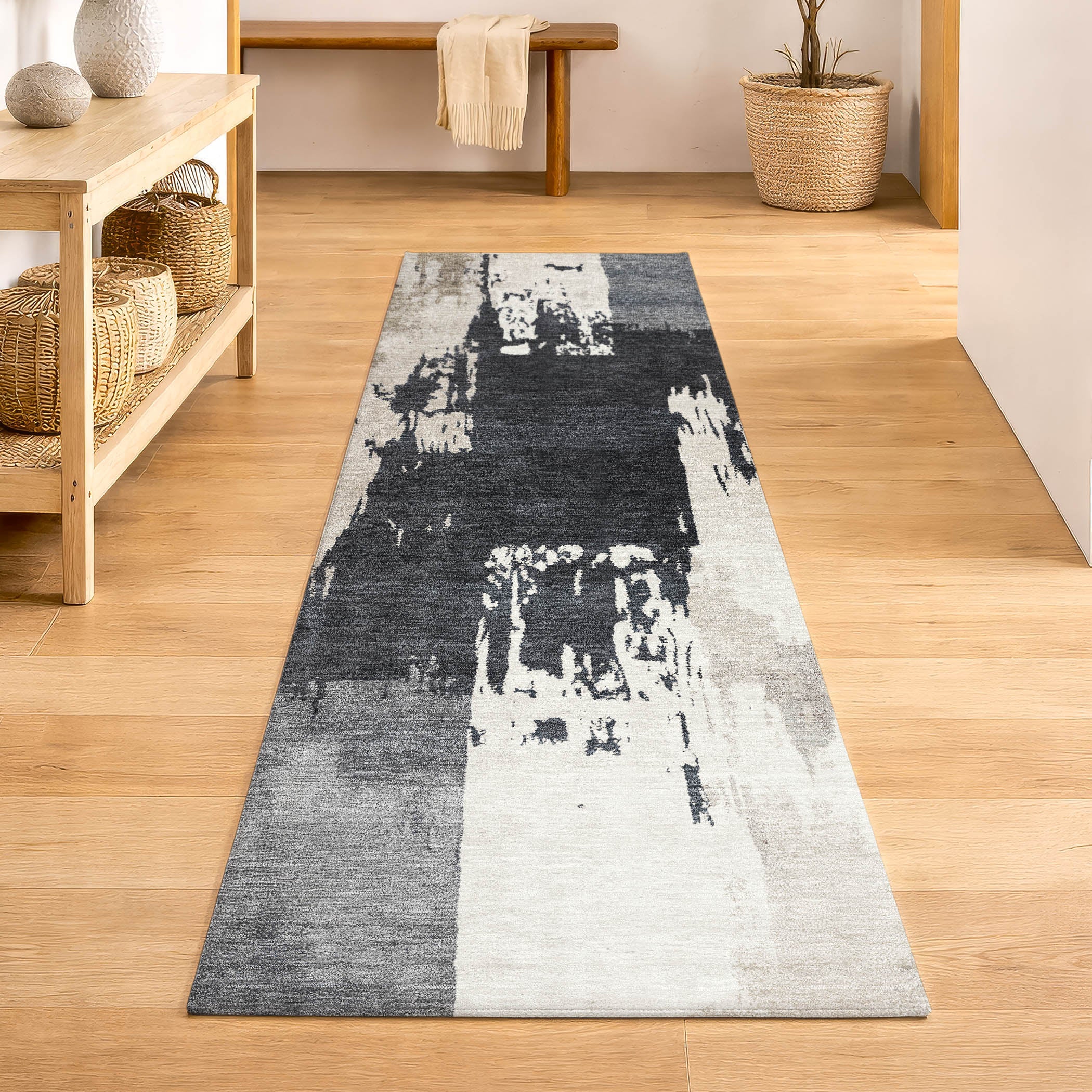 Mdina Machine Washable Contemporary Charcoal Gray Rug 2'3" x 7'6" #shape_Runner