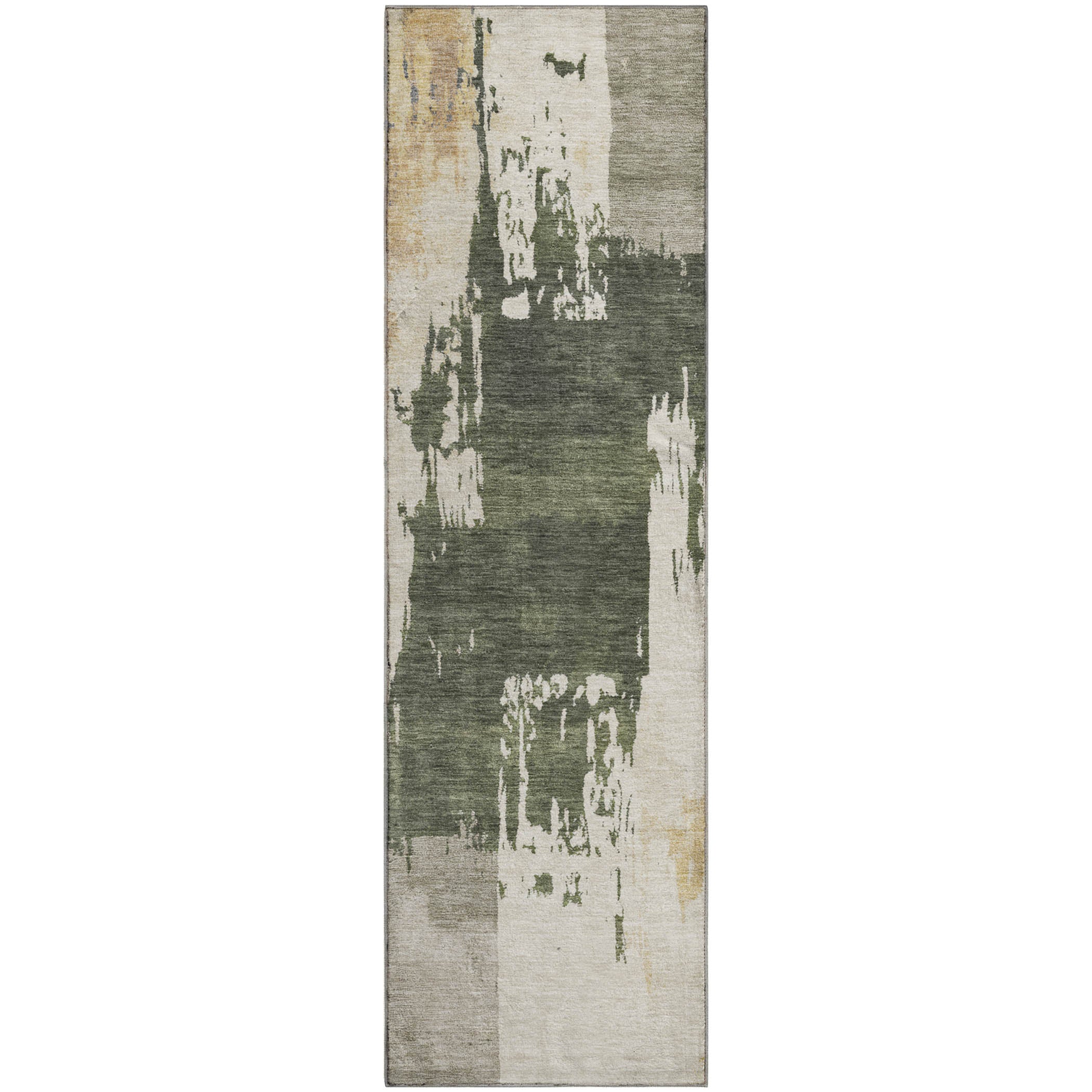Mdina Machine Washable Contemporary Olive Green Rug 2'3" x 7'6" #shape_Runner