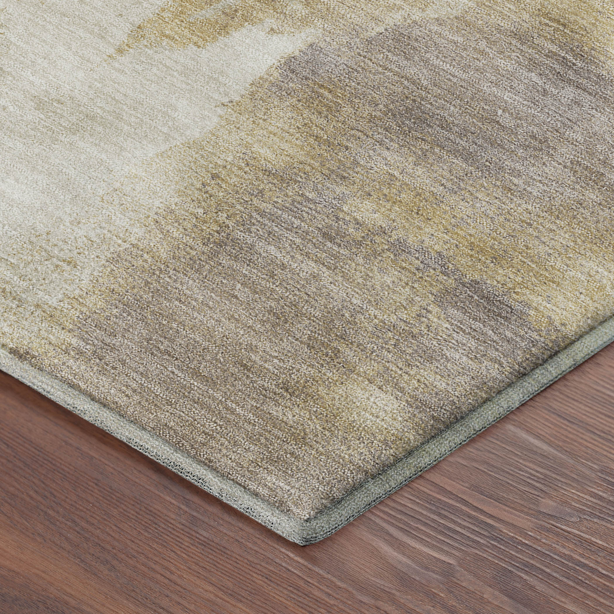 Mdina Machine Washable Contemporary Olive Green Rug 1'8" x 2'6" #shape_Rectangle