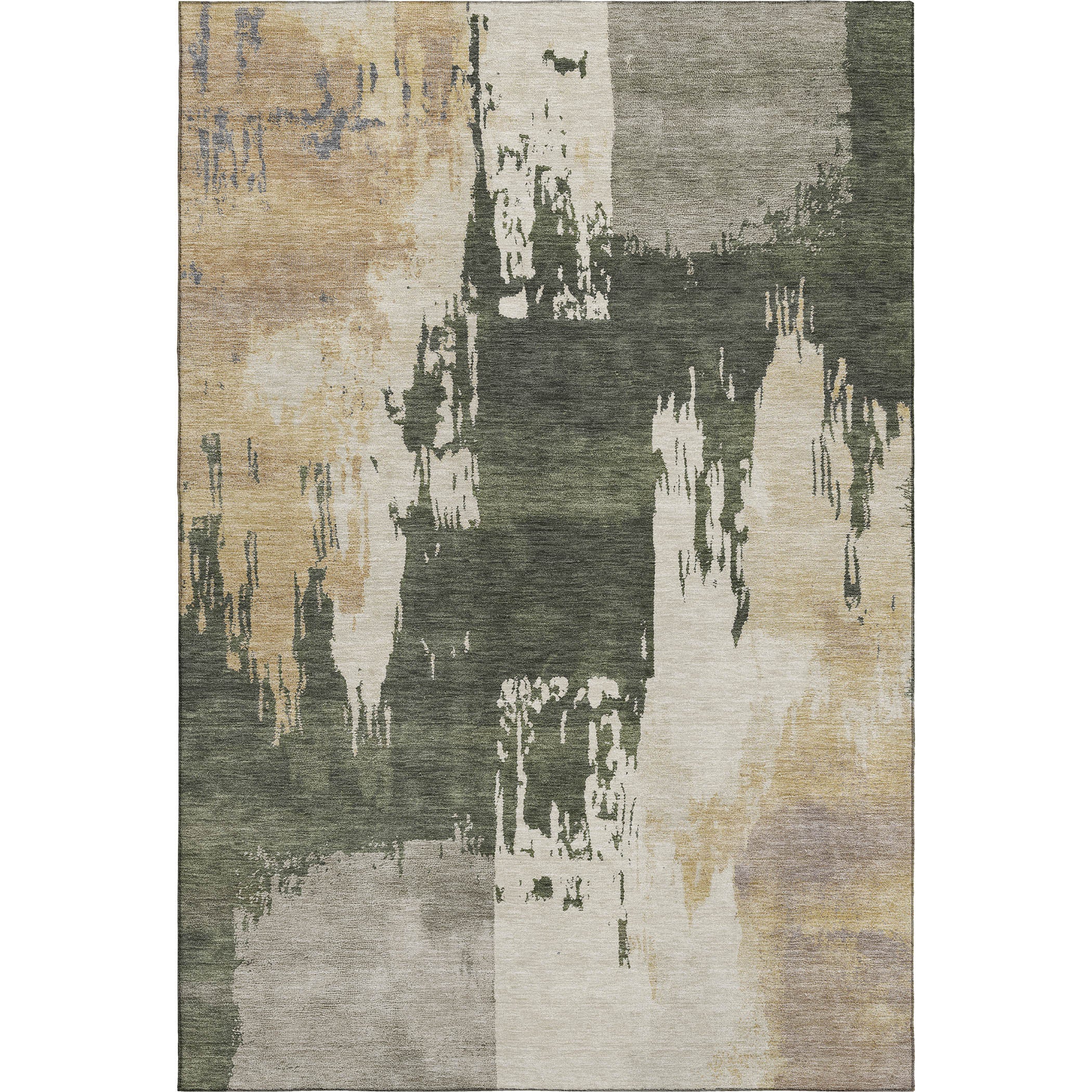 Mdina Machine Washable Contemporary Olive Green Rug 3' x 5' #shape_Rectangle