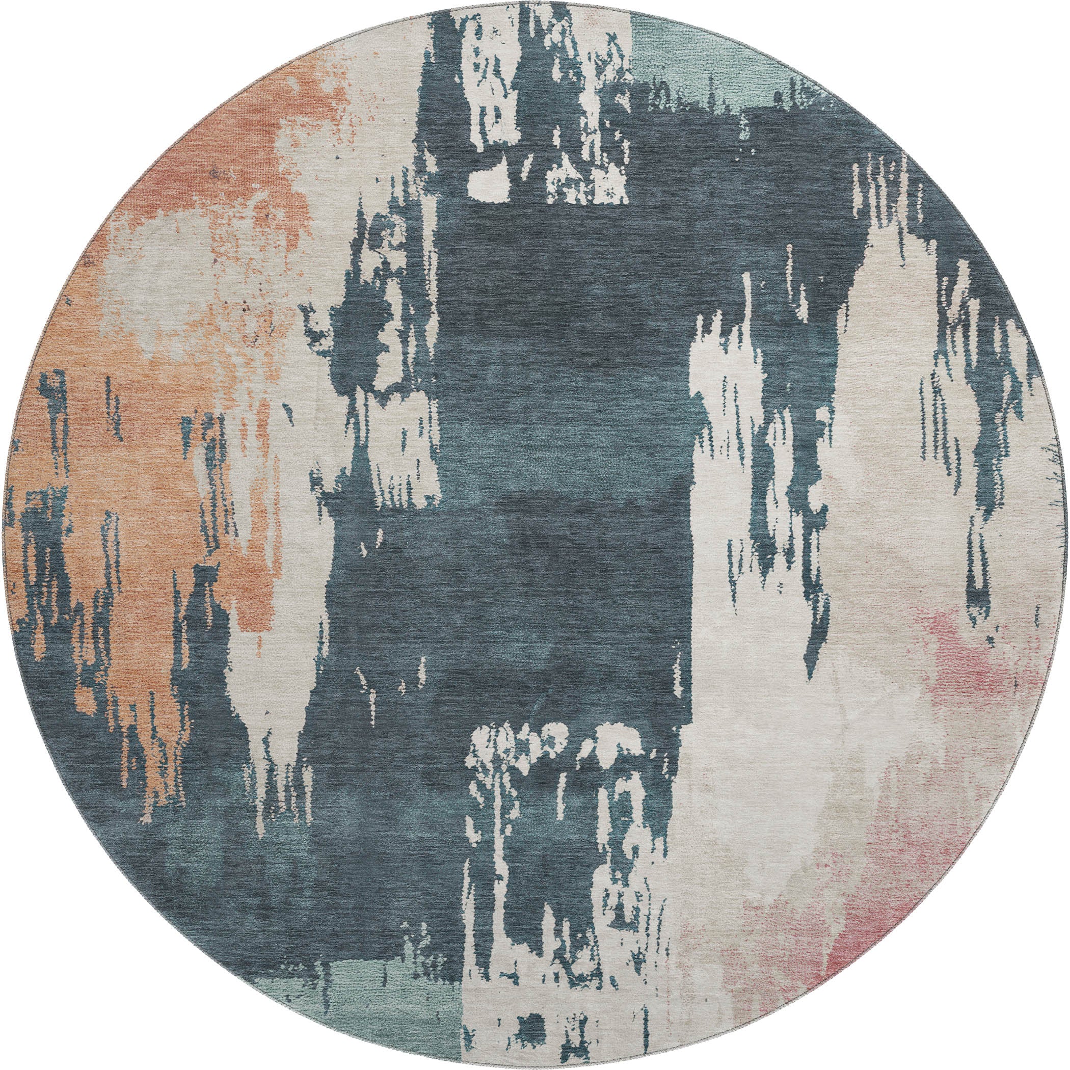 Mdina Machine Washable Contemporary Teal Rug 8' x 8' #shape_Round