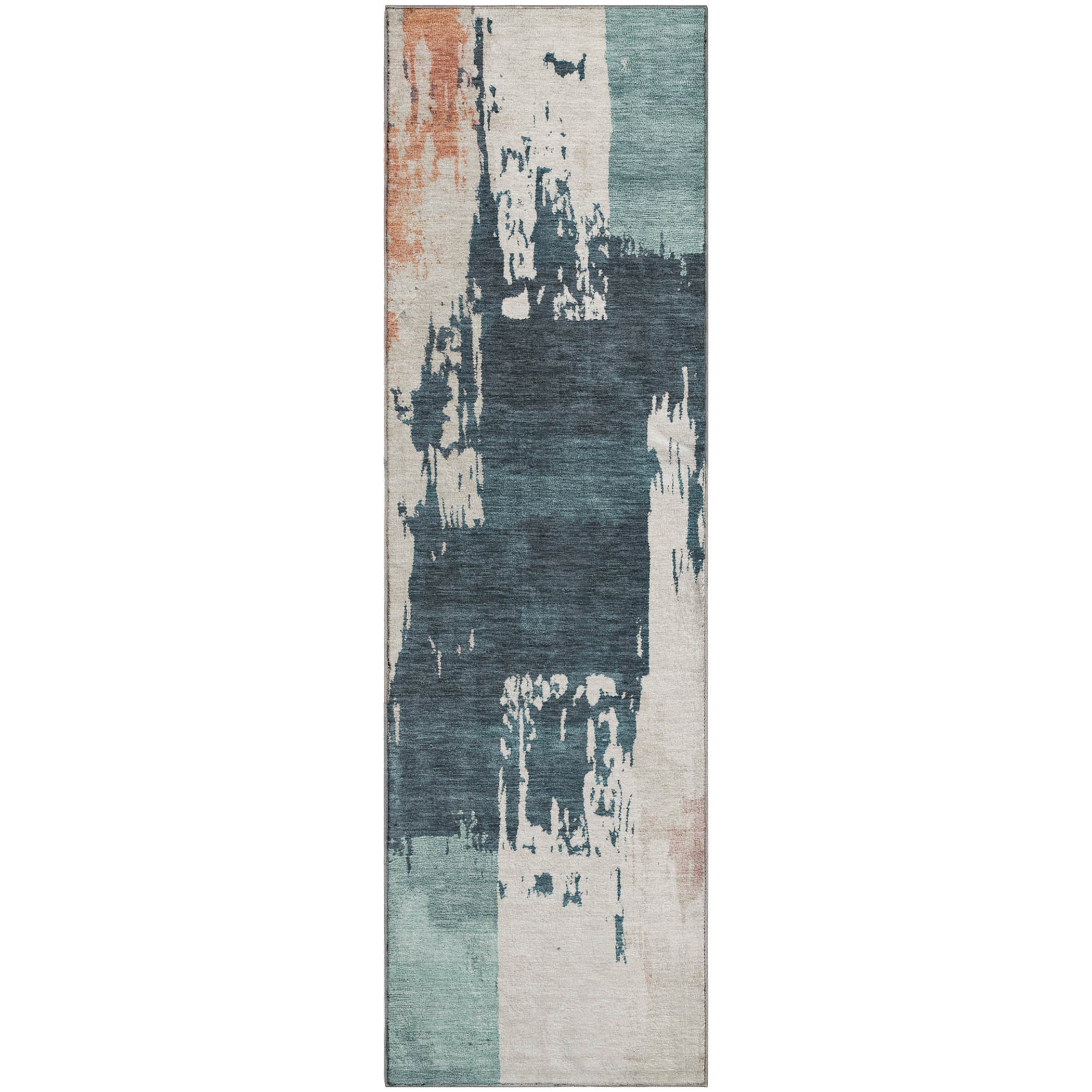 Mdina Machine Washable Contemporary Teal Rug 2'3" x 7'6" #shape_Runner
