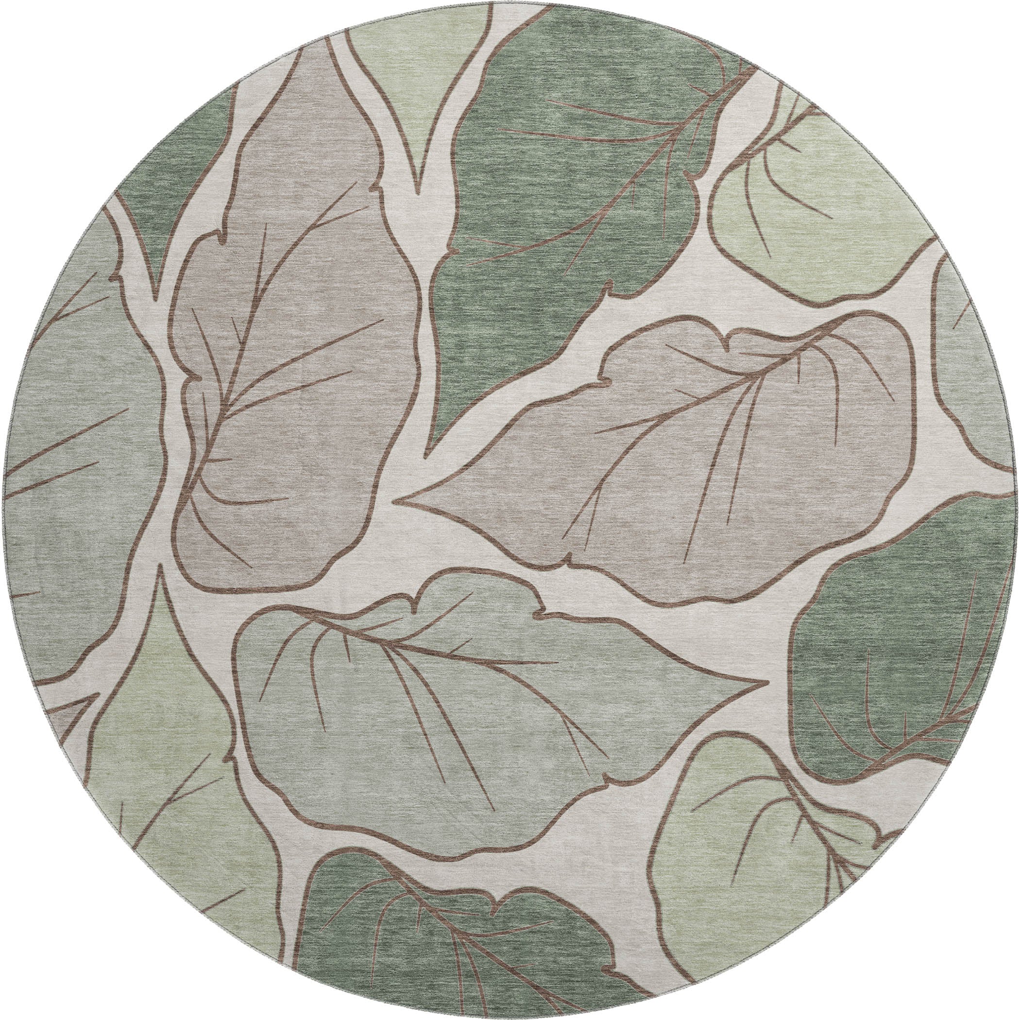 Porto Machine Washable Transitional Basil Green Rug 8' x 8' #shape_Round
