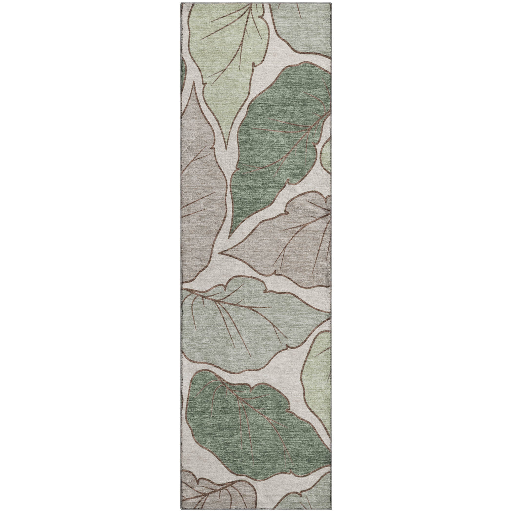 Porto Machine Washable Transitional Basil Green Rug 2'3" x 7'6" #shape_Runner