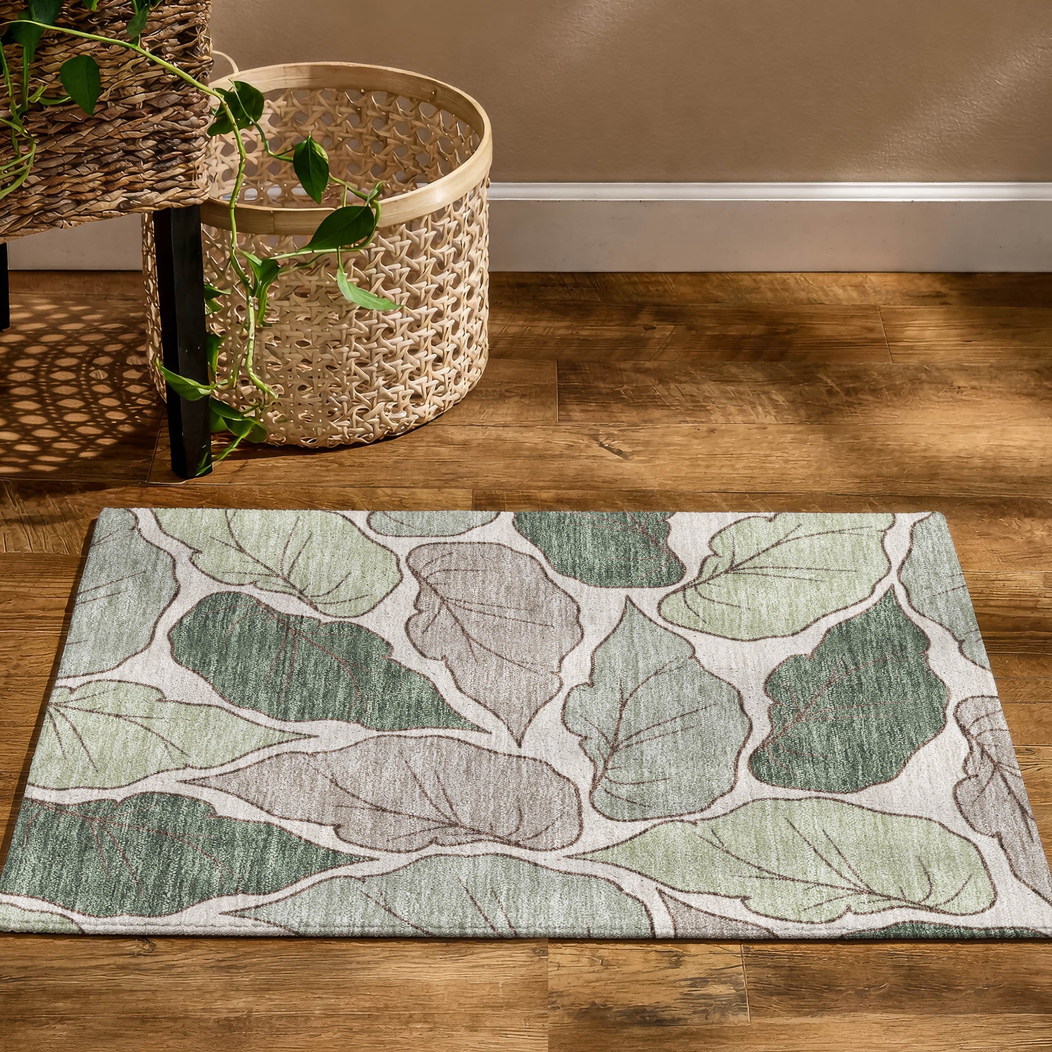 Porto Machine Washable Transitional Basil Green Rug 1'8" x 2'6" #shape_Rectangle