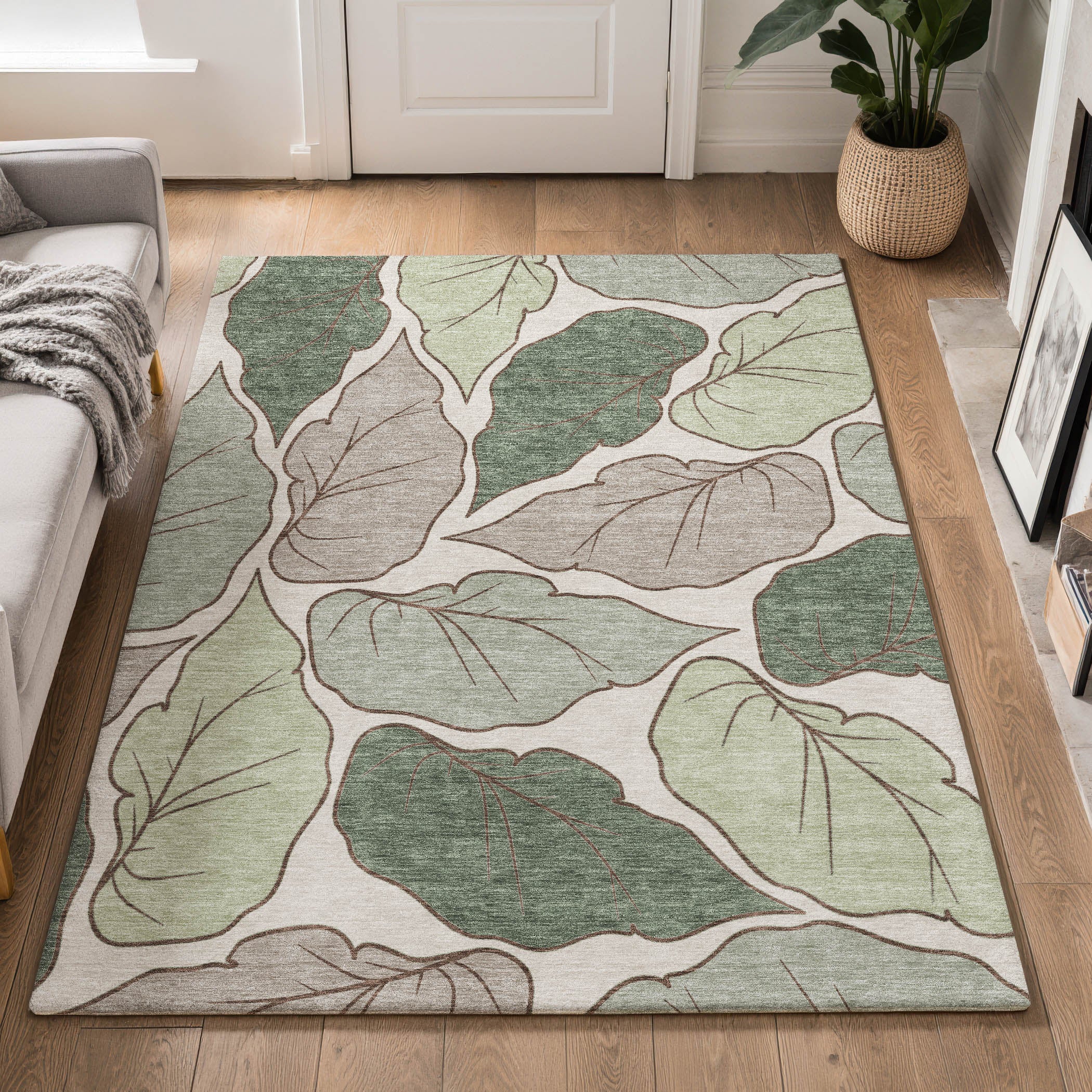 Porto Machine Washable Transitional Basil Green Rug 3' x 5' #shape_Rectangle