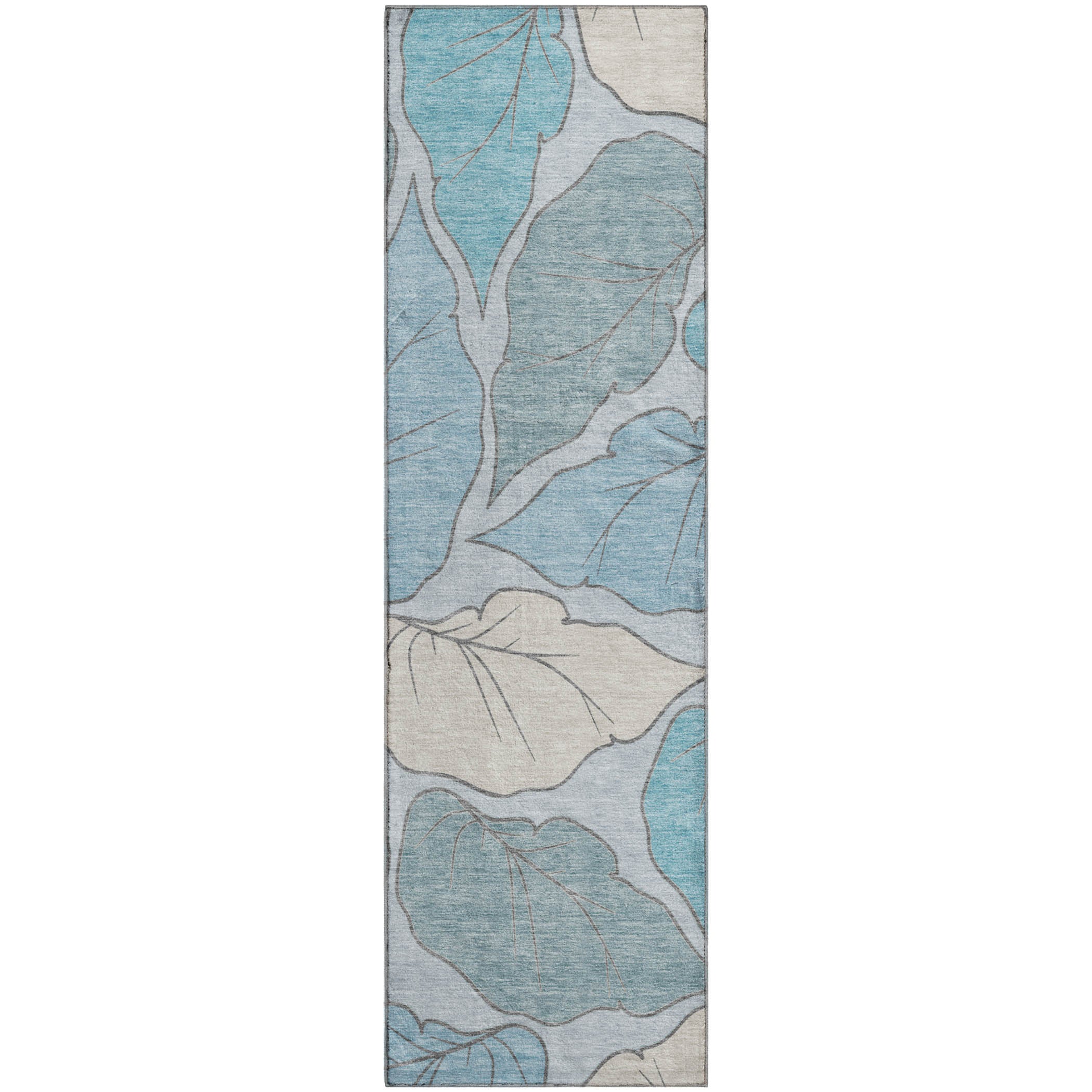 Porto Machine Washable Transitional Teal Rug 2'3" x 7'6" #shape_Runner