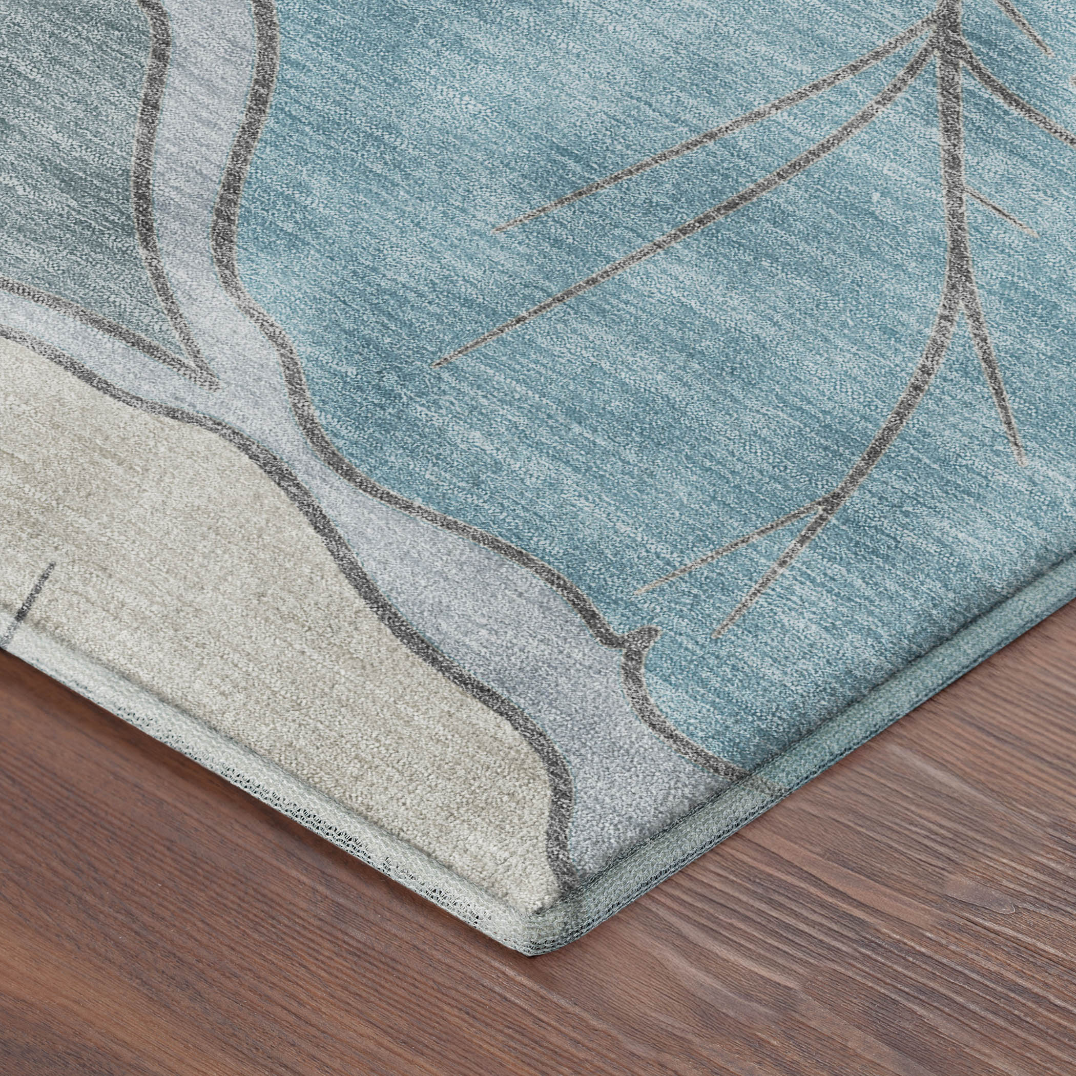 Porto Machine Washable Transitional Teal Rug 1'8" x 2'6" #shape_Rectangle