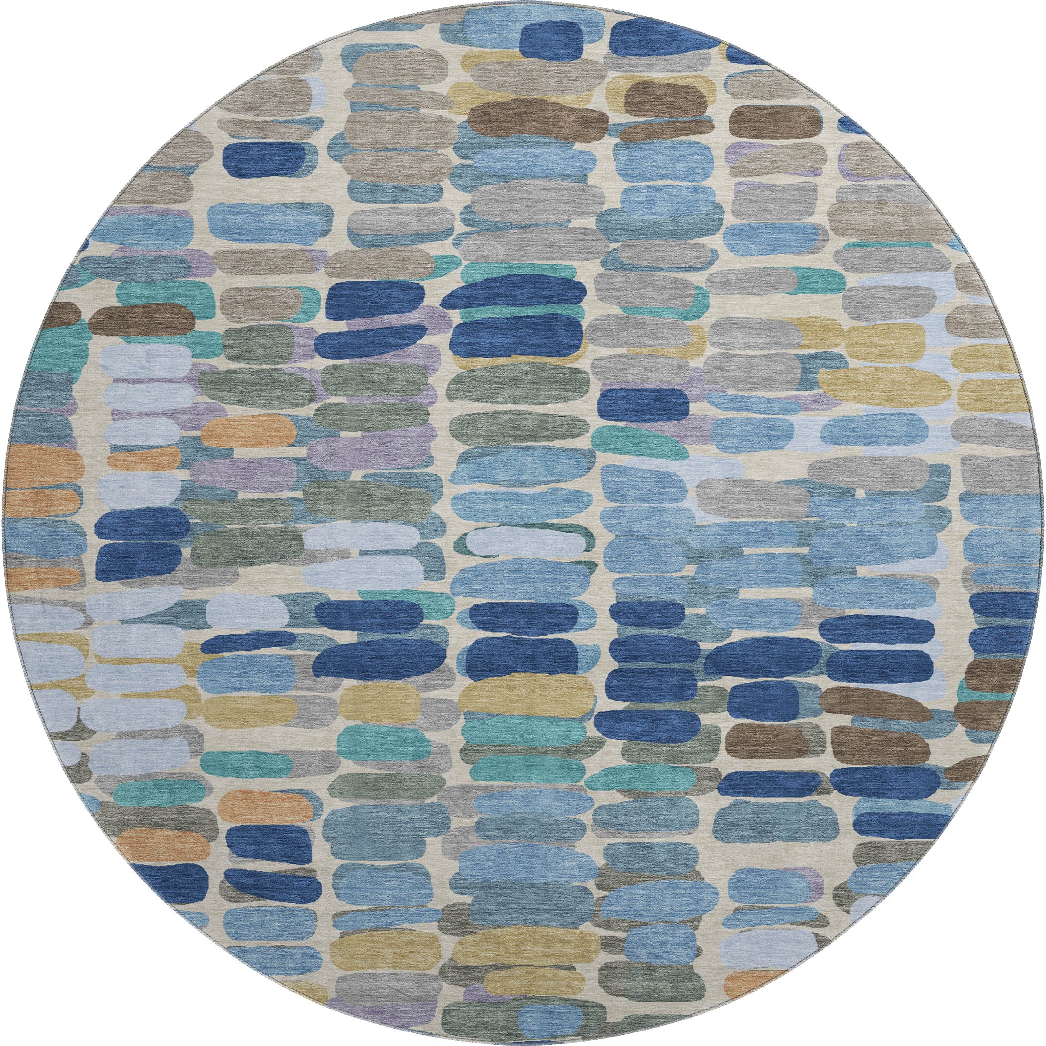 Siena Machine Washable Transitional Denim Blue Rug 8' x 8' #shape_Round