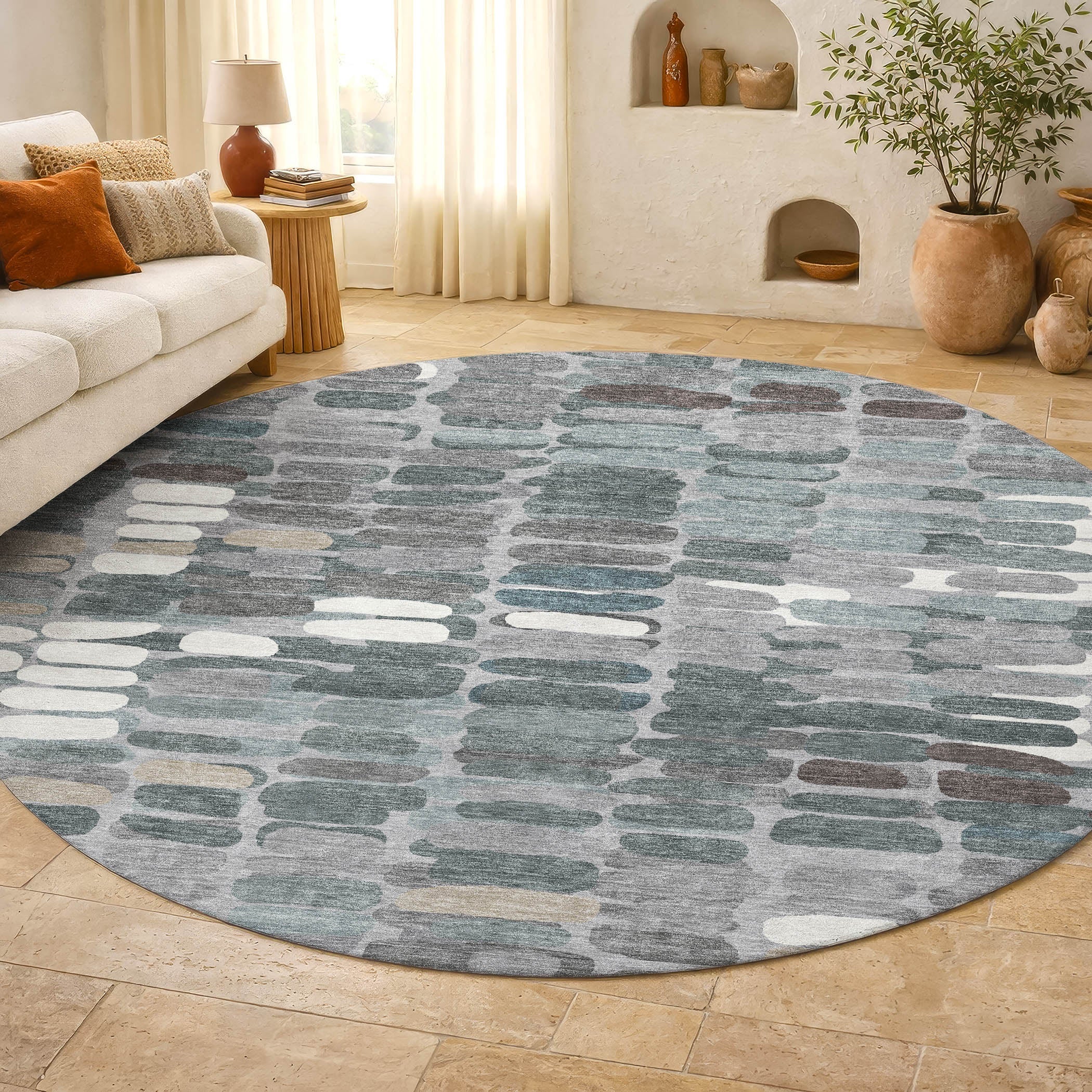 Siena Machine Washable Transitional Gray Rug 8' x 8' #shape_Round