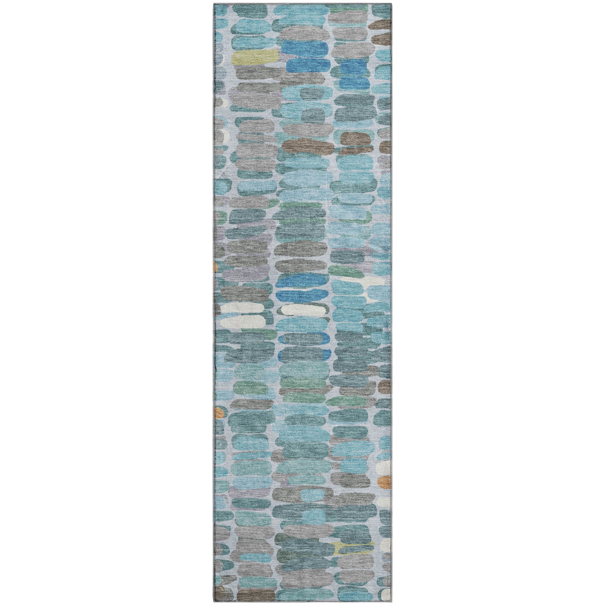 Siena Machine Washable Transitional Teal Rug 2'3" x 7'6" #shape_Runner