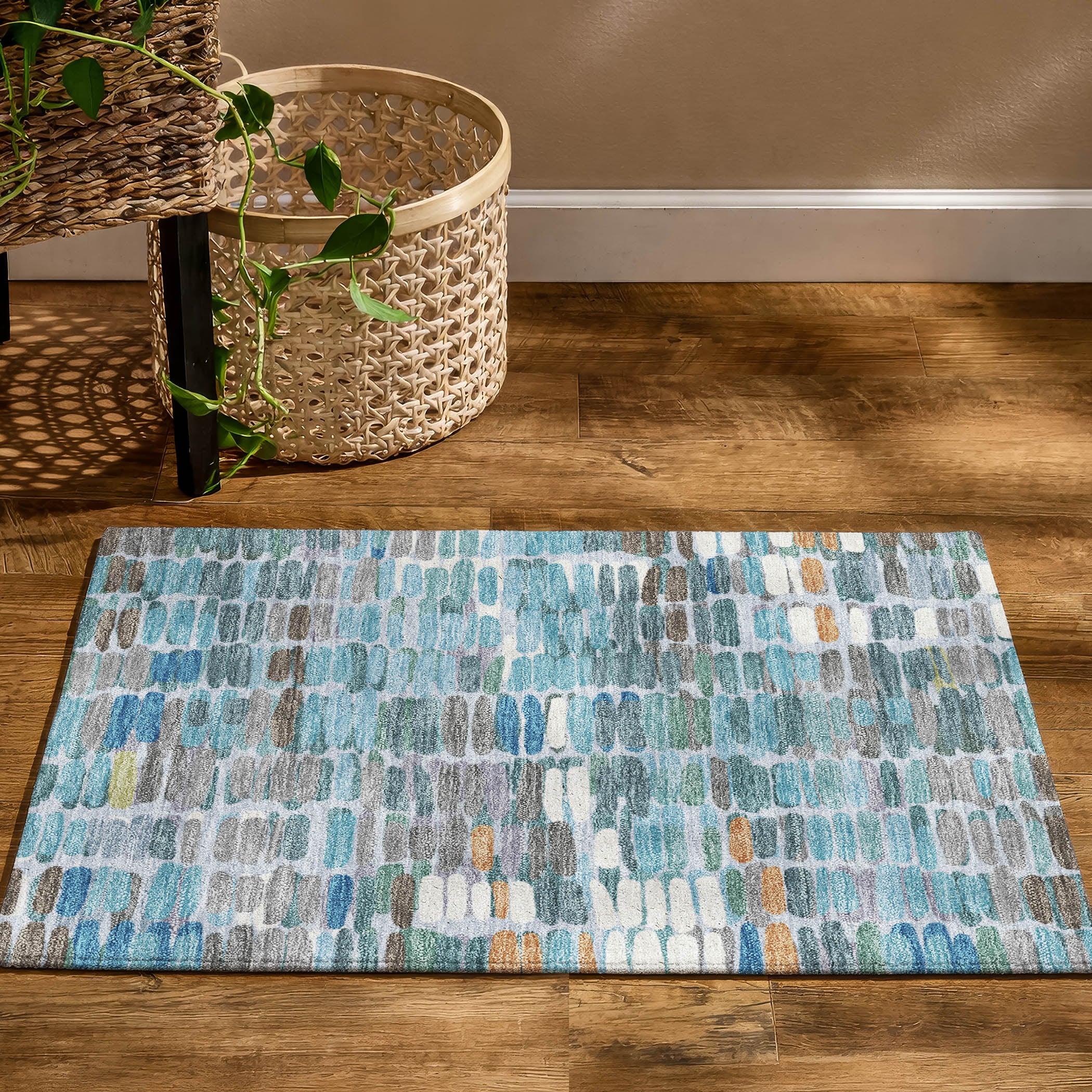 Siena Machine Washable Transitional Teal Rug 1'8" x 2'6" #shape_Rectangle