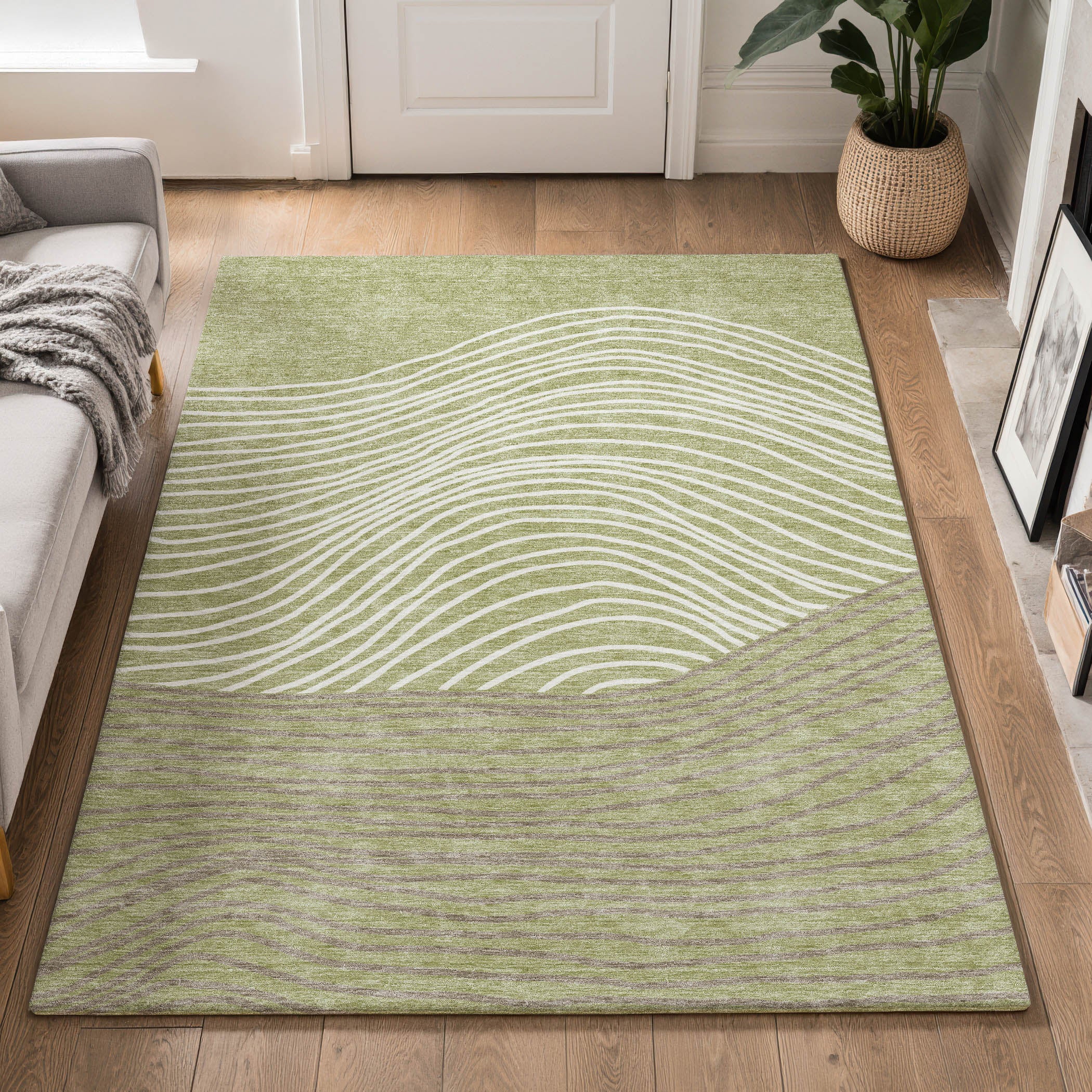 Bern Machine Washable Transitional Aloe Green Rug 3' x 5' #shape_Rectangle