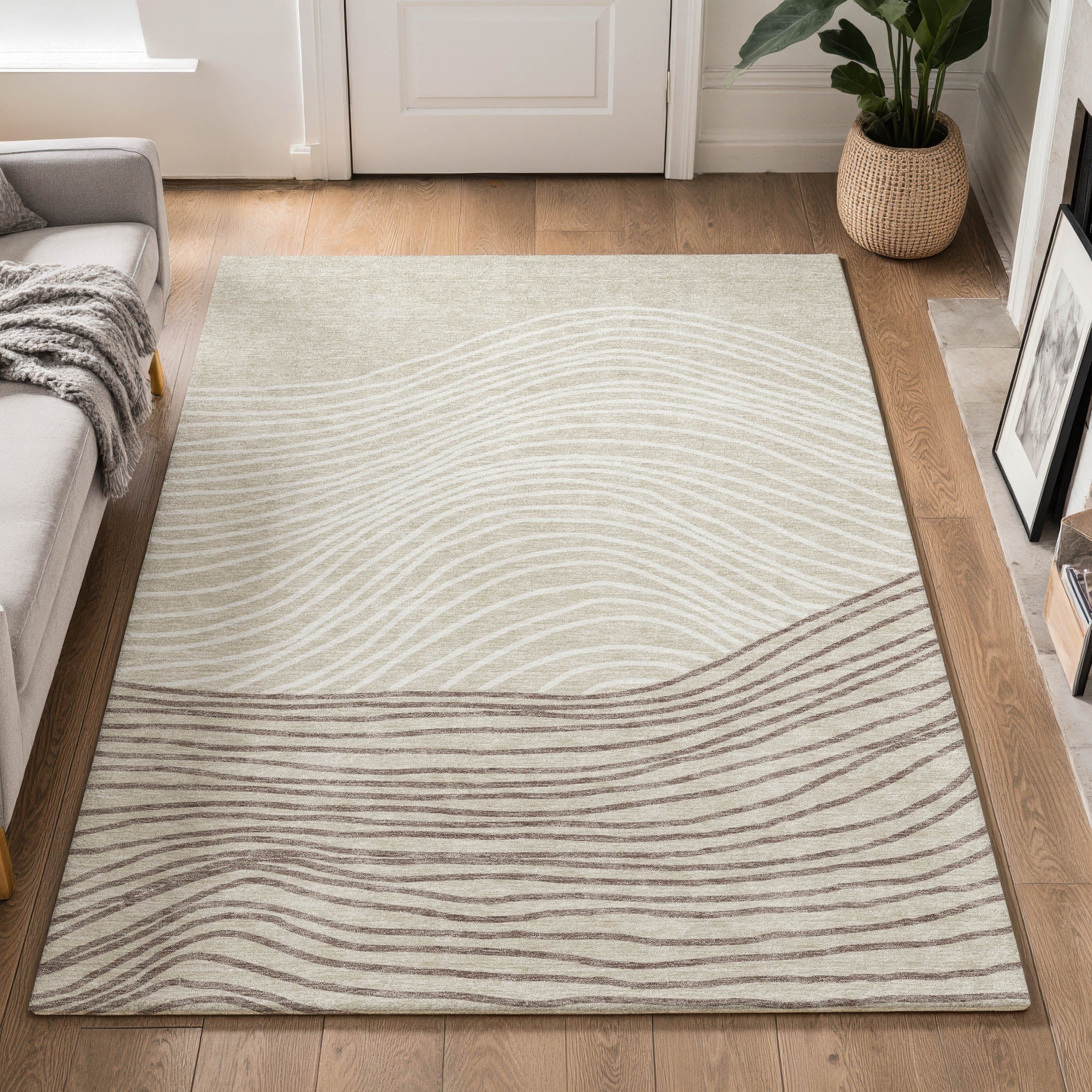 Bern Machine Washable Transitional Beige Brown Rug 3' x 5' #shape_Rectangle