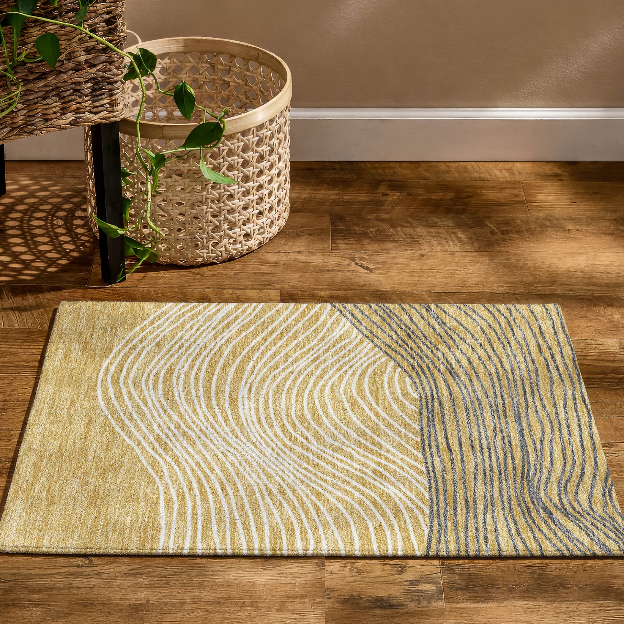 Bern Machine Washable Transitional Gold Rug 1'8" x 2'6" #shape_Rectangle