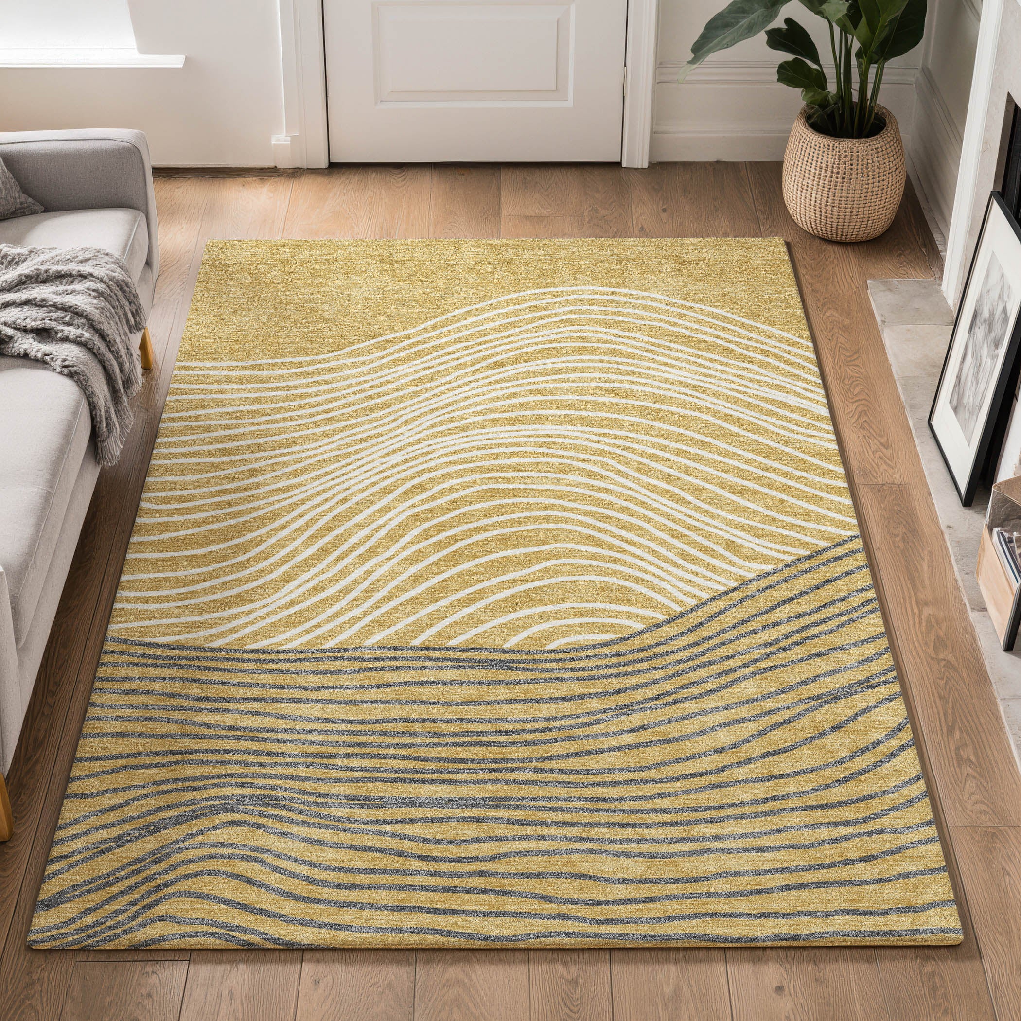 Bern Machine Washable Transitional Gold Rug 3' x 5' #shape_Rectangle