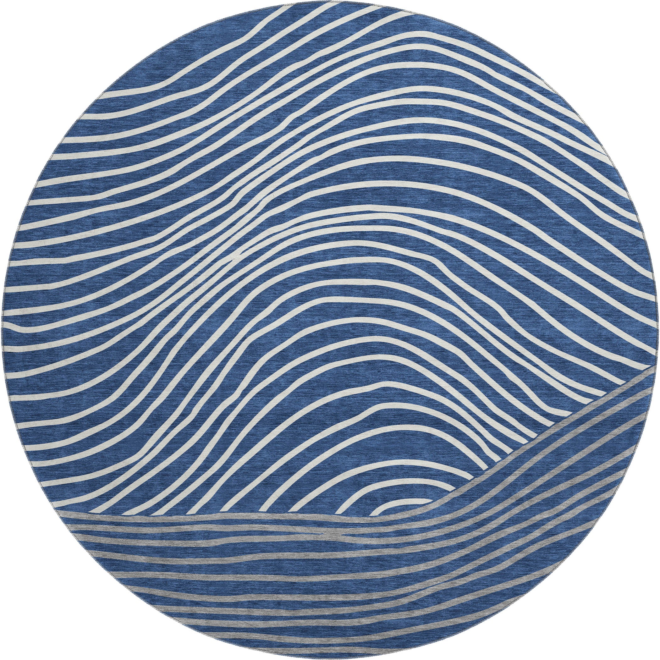 Bern Machine Washable Transitional Navy Blue Rug 8' x 8' #shape_Round