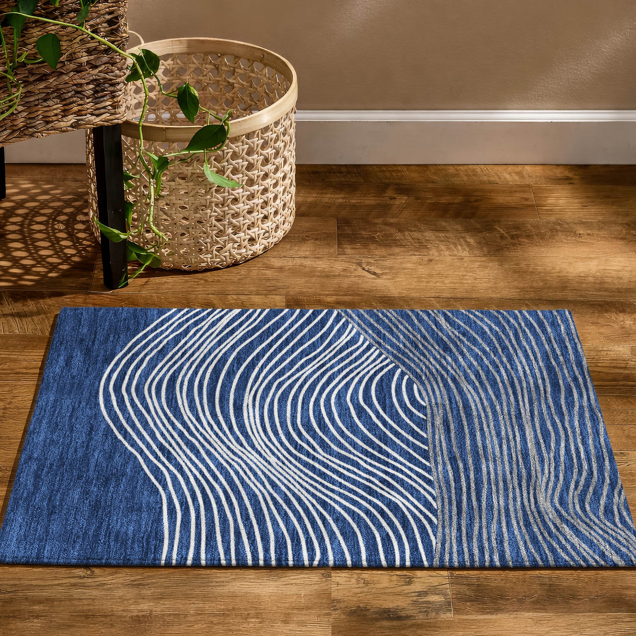 Bern Machine Washable Transitional Navy Blue Rug 1'8" x 2'6" #shape_Rectangle