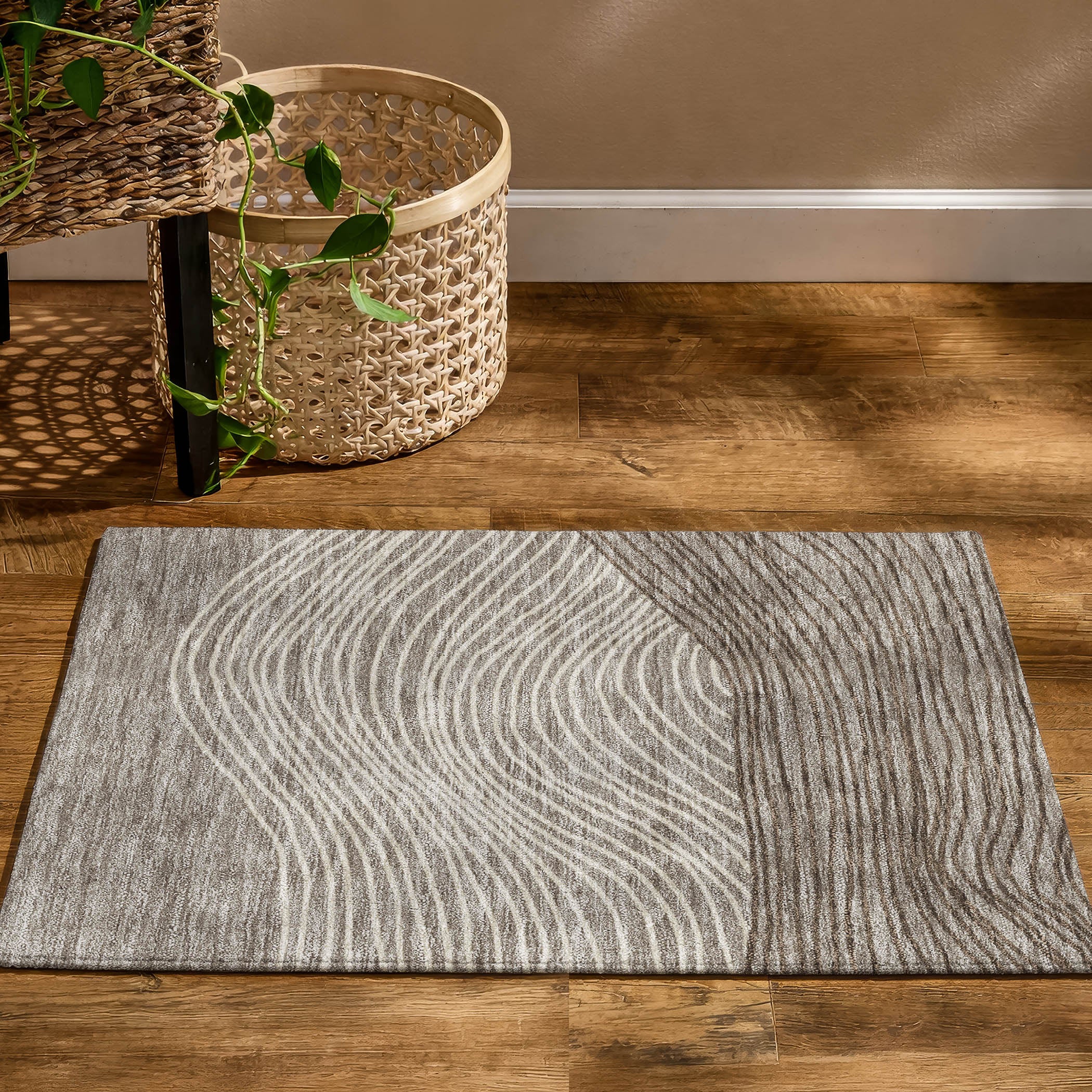 Bern Machine Washable Transitional Taupe Brown Rug 1'8" x 2'6" #shape_Rectangle