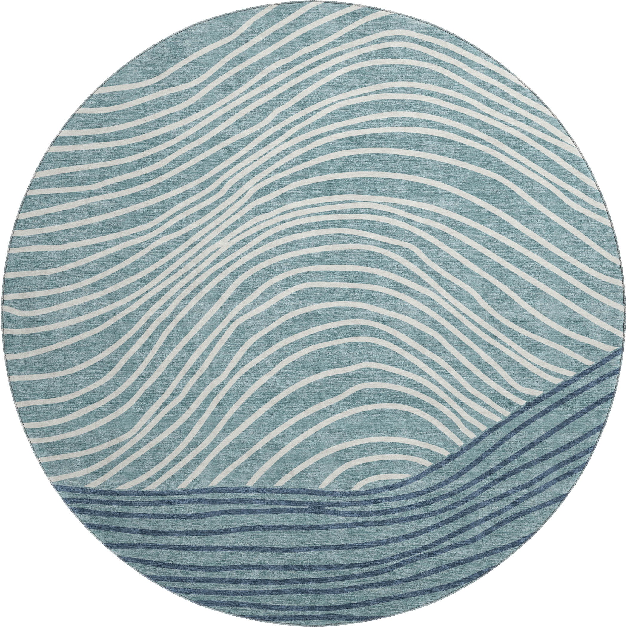 Bern Machine Washable Transitional Teal Rug 8' x 8' #shape_Round