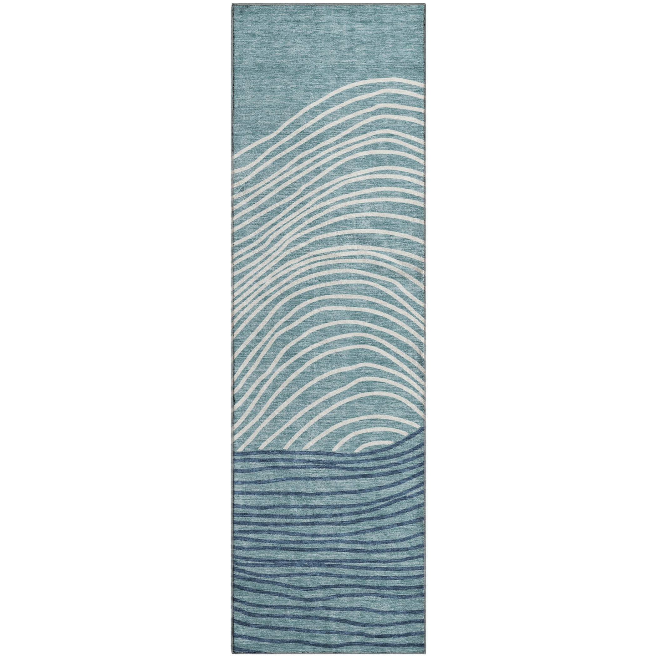Bern Machine Washable Transitional Teal Rug 2'3" x 7'6" #shape_Runner