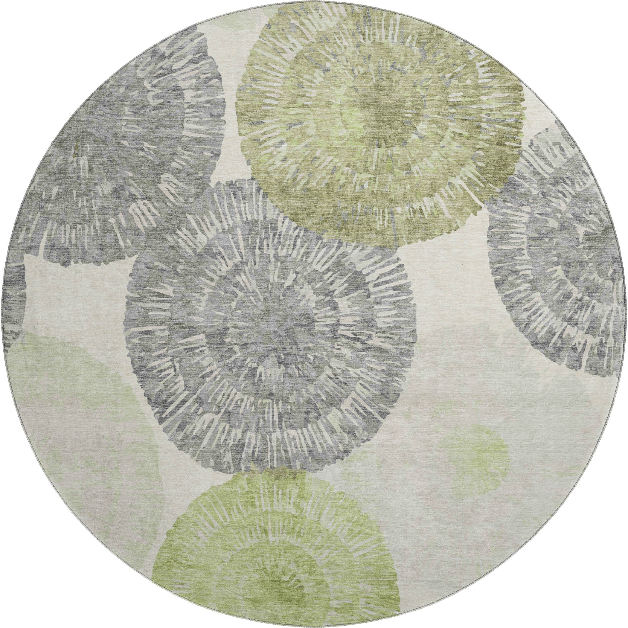Vienna Machine Washable Transitional Aloe Green Rug 8' x 8' #shape_Round