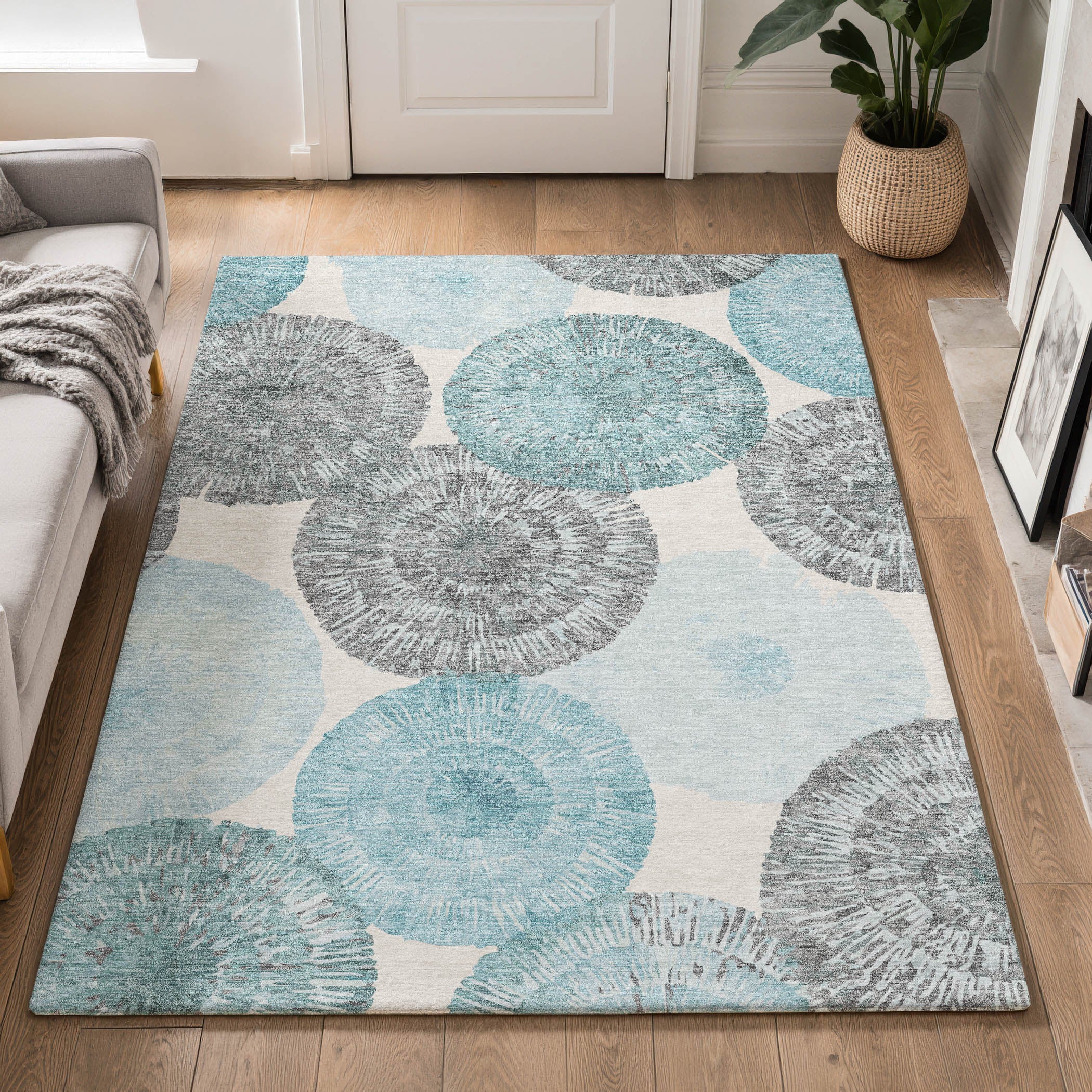 Vienna Machine Washable Transitional Teal Rug 3' x 5' #shape_Rectangle