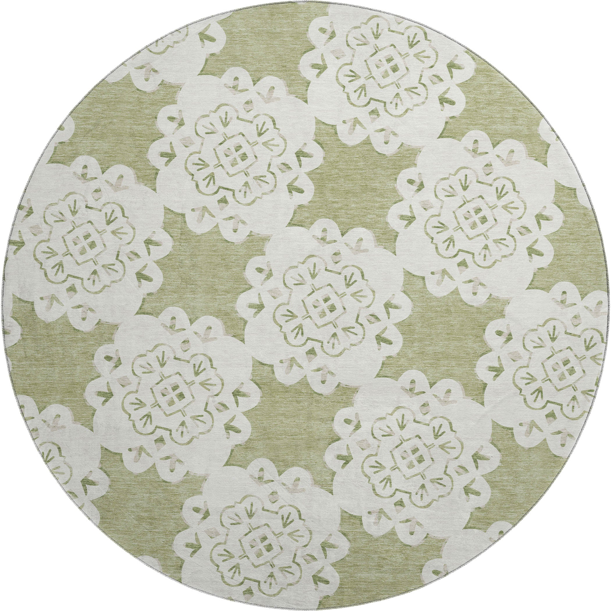 Mostar Machine Washable Transitional Aloe Green Rug 8' x 8' #shape_Round