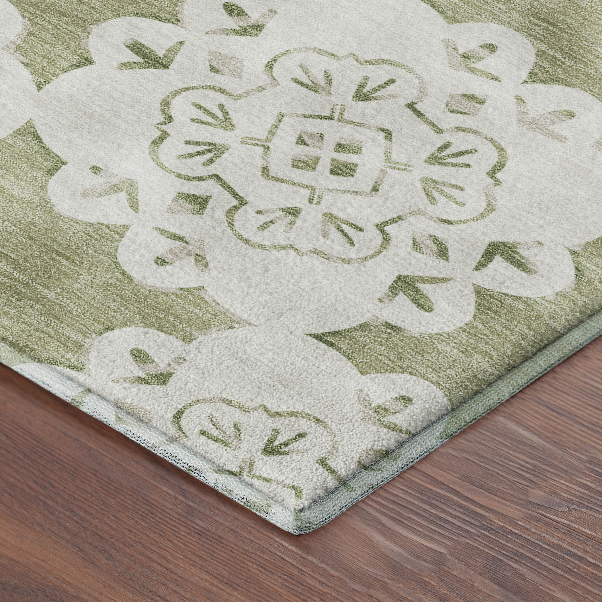 Mostar Machine Washable Transitional Aloe Green Rug 1'8" x 2'6" #shape_Rectangle