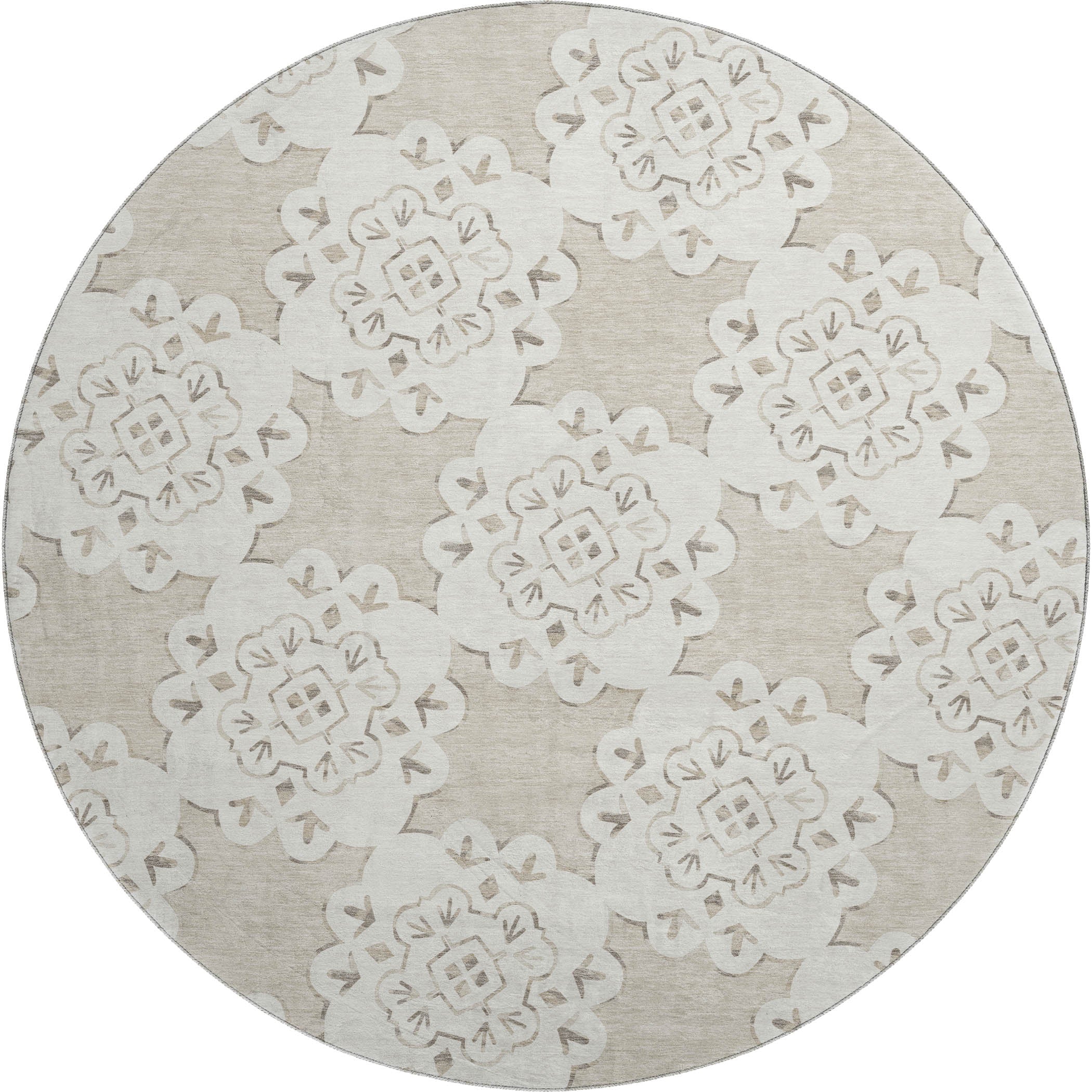 Mostar Machine Washable Transitional Beige Brown Rug 8' x 8' #shape_Round