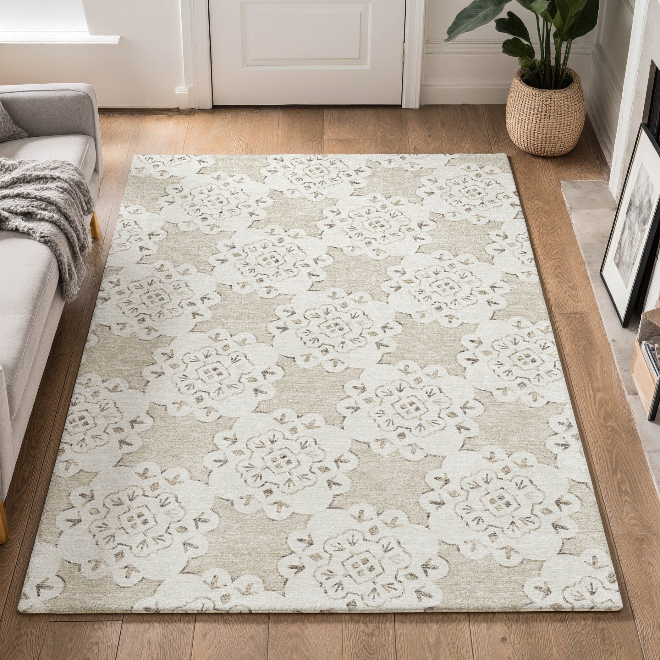 Mostar Machine Washable Transitional Beige Brown Rug 3' x 5' #shape_Rectangle
