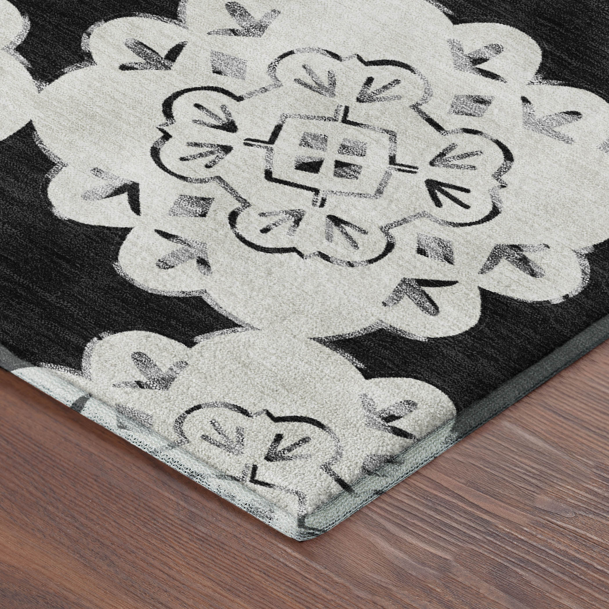 Mostar Machine Washable Transitional Black Rug 1'8" x 2'6" #shape_Rectangle